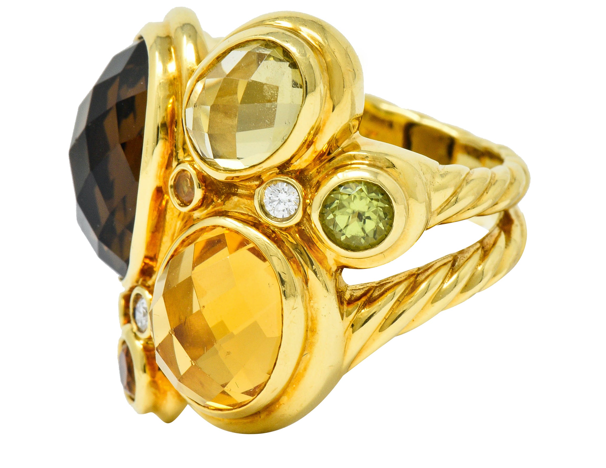 David Yurman Topaz Citrine Multi-Gem 18 Karat Gold Mosaic Cluster RingRing - Wilson's Estate Jewelry