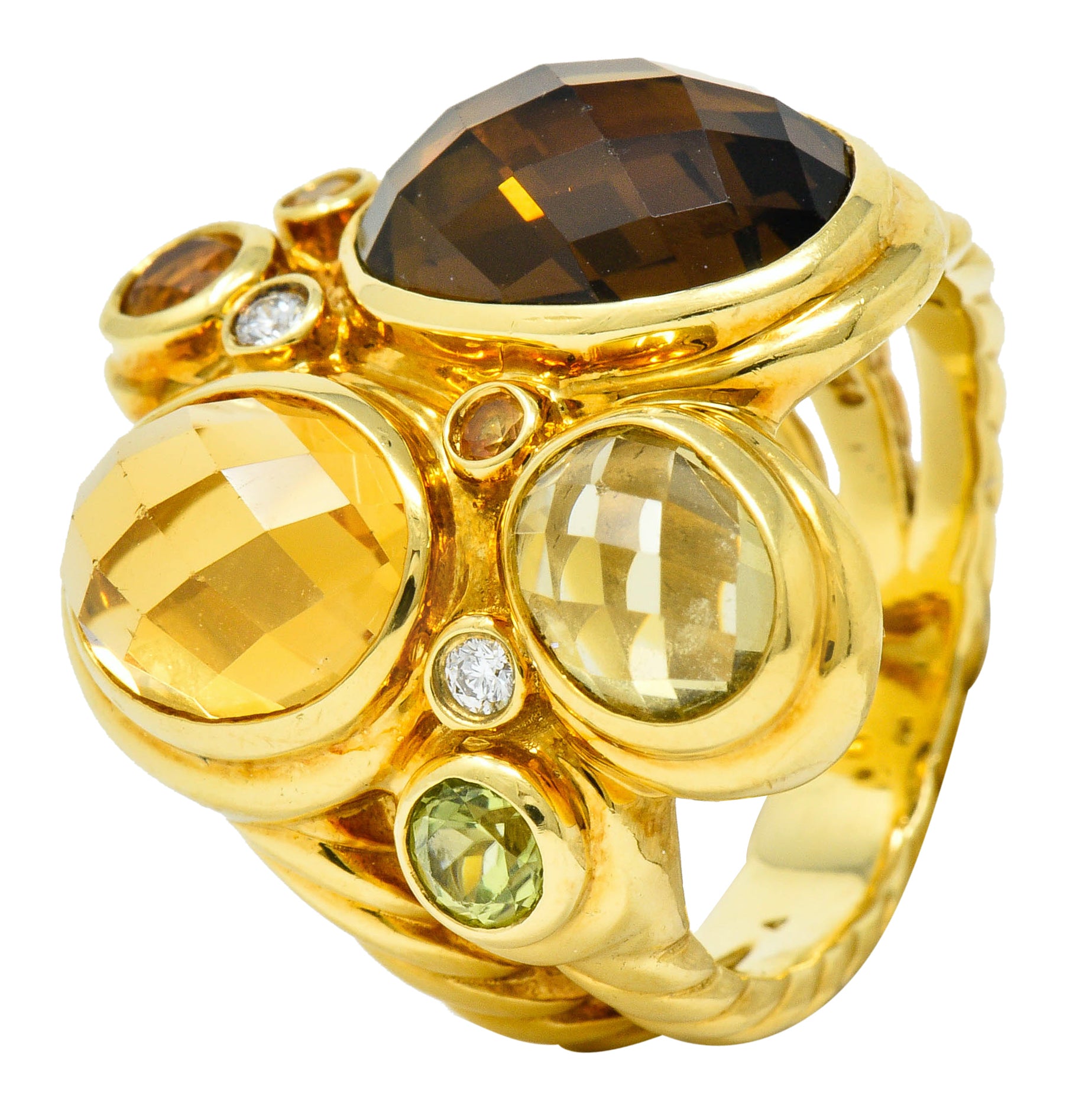 David Yurman Topaz Citrine Multi-Gem 18 Karat Gold Mosaic Cluster RingRing - Wilson's Estate Jewelry