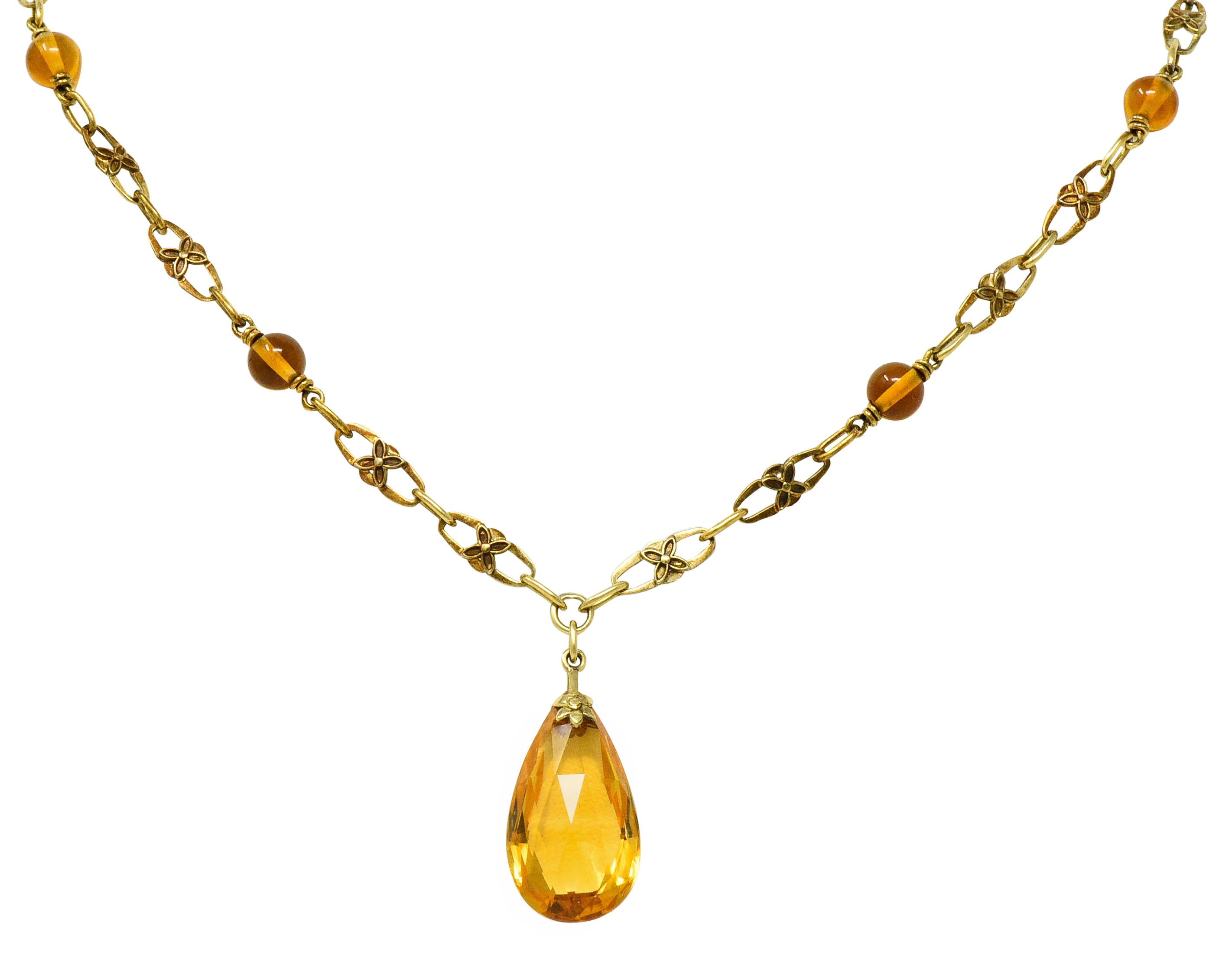 Art Nouveau Citrine 14 Karat Gold Floral Drop NecklaceNecklace - Wilson's Estate Jewelry