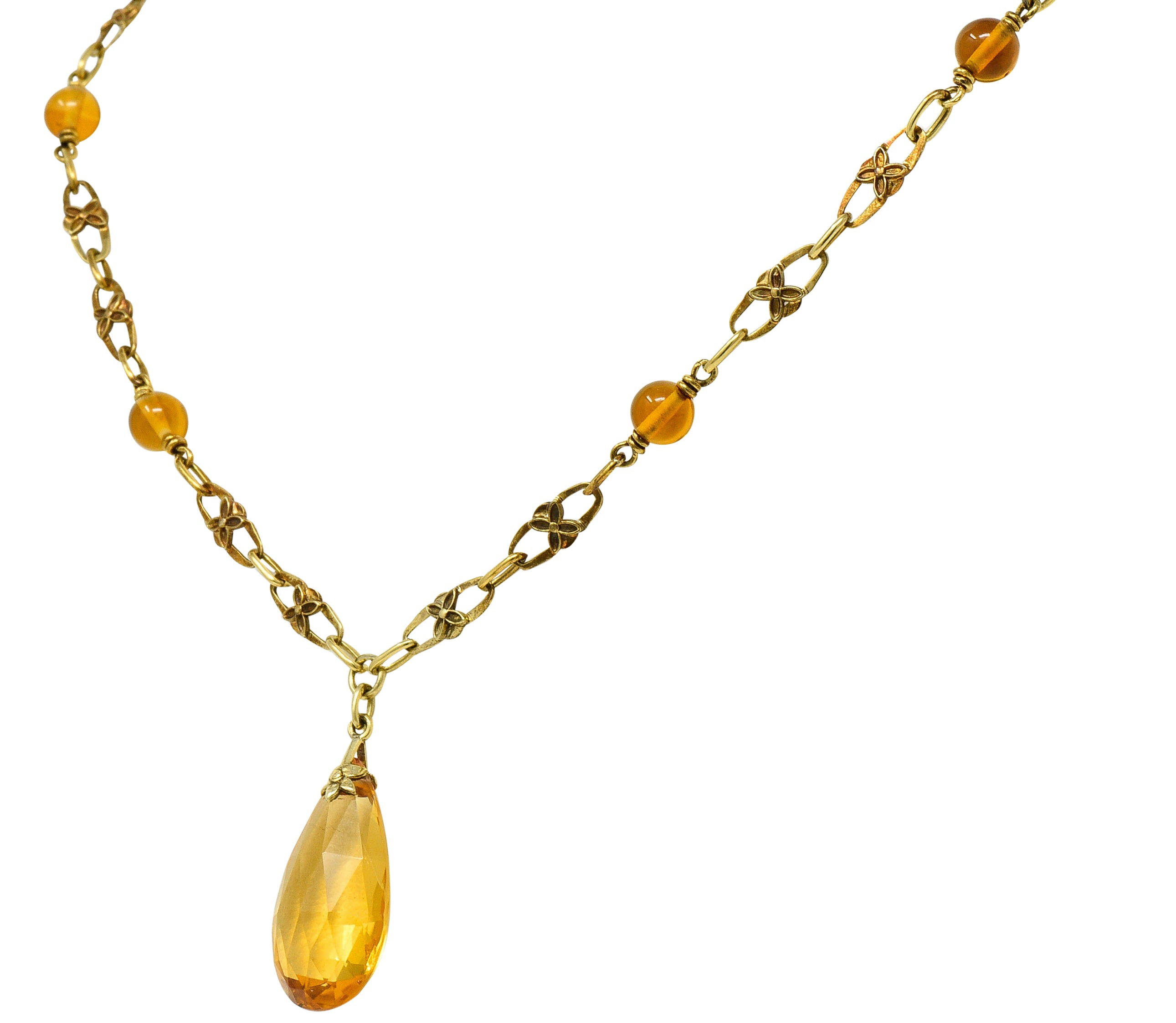 Art Nouveau Citrine 14 Karat Gold Floral Drop NecklaceNecklace - Wilson's Estate Jewelry