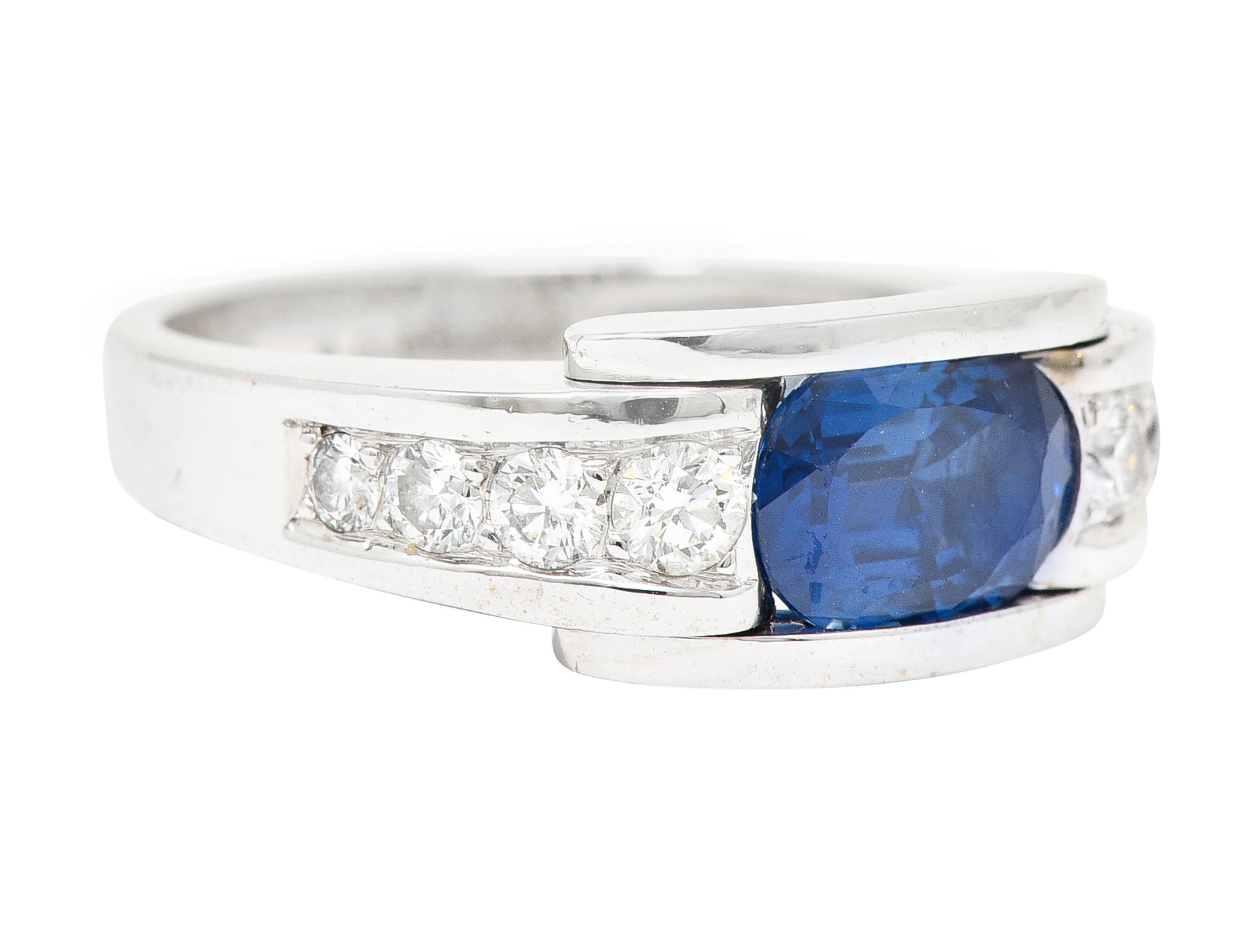 Mauboussin Paris Sapphire Diamond 18 Karat White Gold Vintage Alessandra Band Ring Wilson's Estate Jewelry