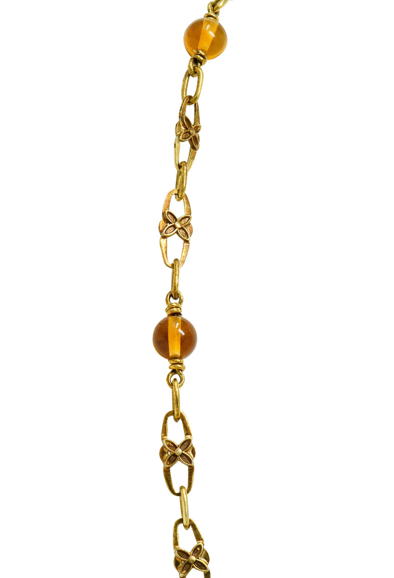 Art Nouveau Citrine 14 Karat Gold Floral Drop NecklaceNecklace - Wilson's Estate Jewelry