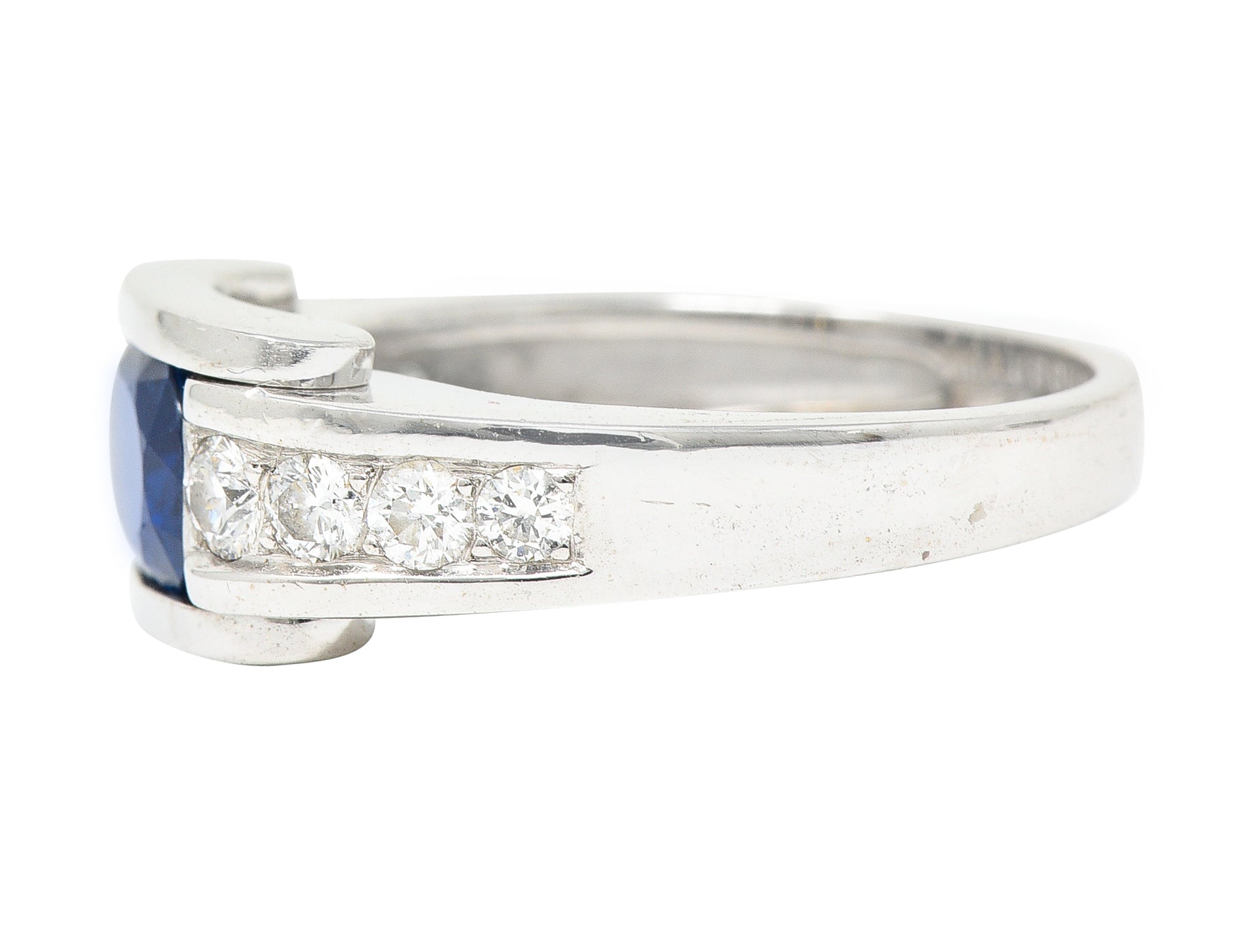 Mauboussin Paris Sapphire Diamond 18 Karat White Gold Vintage Alessandra Band Ring Wilson's Estate Jewelry