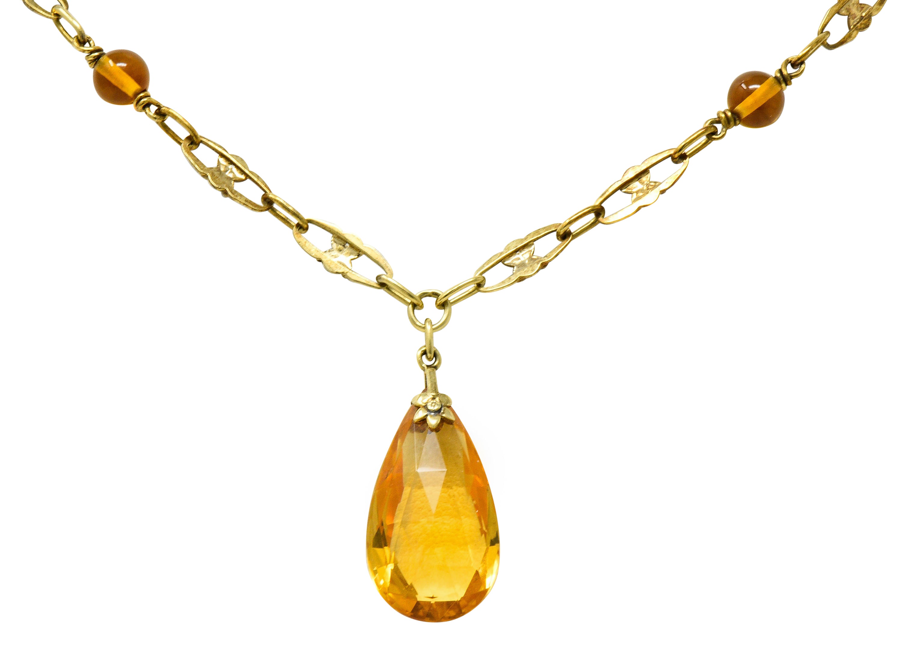 Art Nouveau Citrine 14 Karat Gold Floral Drop NecklaceNecklace - Wilson's Estate Jewelry