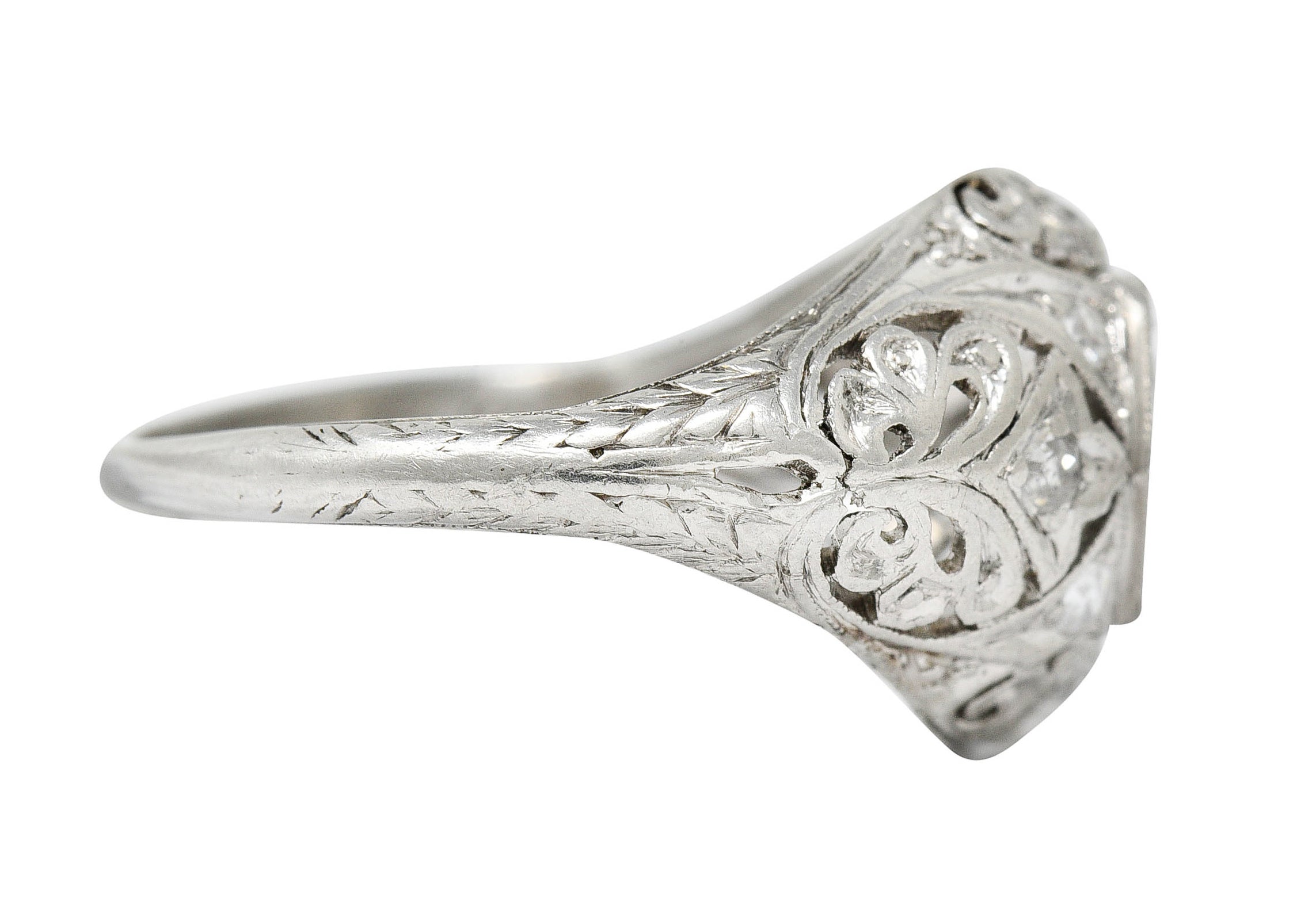 Edwardian 0.90 CTW Diamond Platinum Foliate Bombe Band RingRing - Wilson's Estate Jewelry