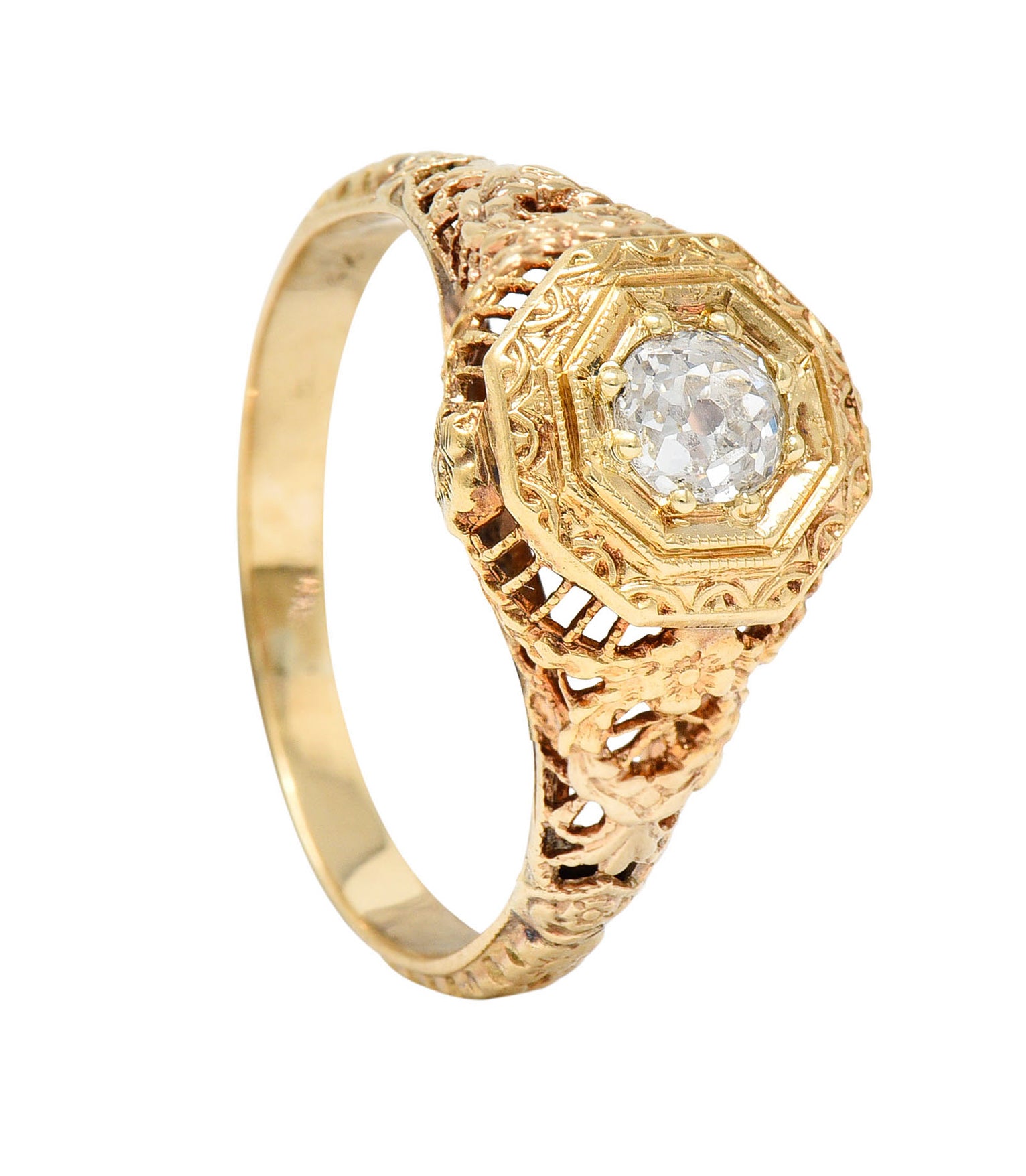 Early Edwardian 0.35 CTW Diamond 14 Karat Yellow Gold Engagement RingRing - Wilson's Estate Jewelry