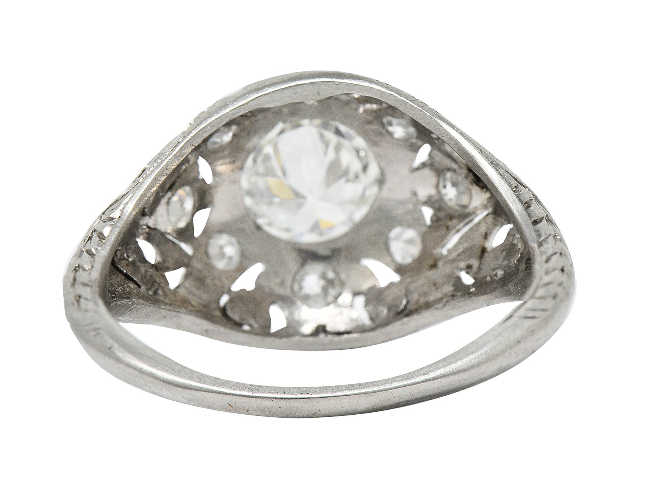 Edwardian 0.90 CTW Diamond Platinum Foliate Bombe Band RingRing - Wilson's Estate Jewelry