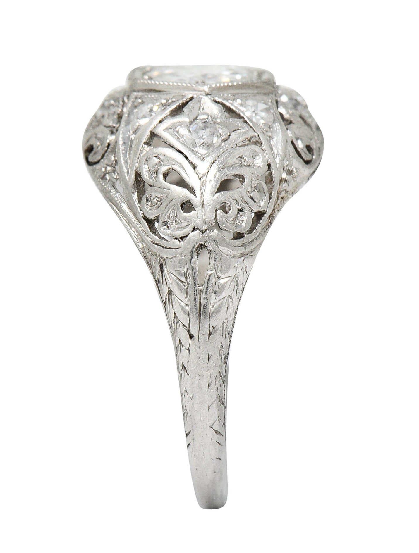 Edwardian 0.90 CTW Diamond Platinum Foliate Bombe Band RingRing - Wilson's Estate Jewelry