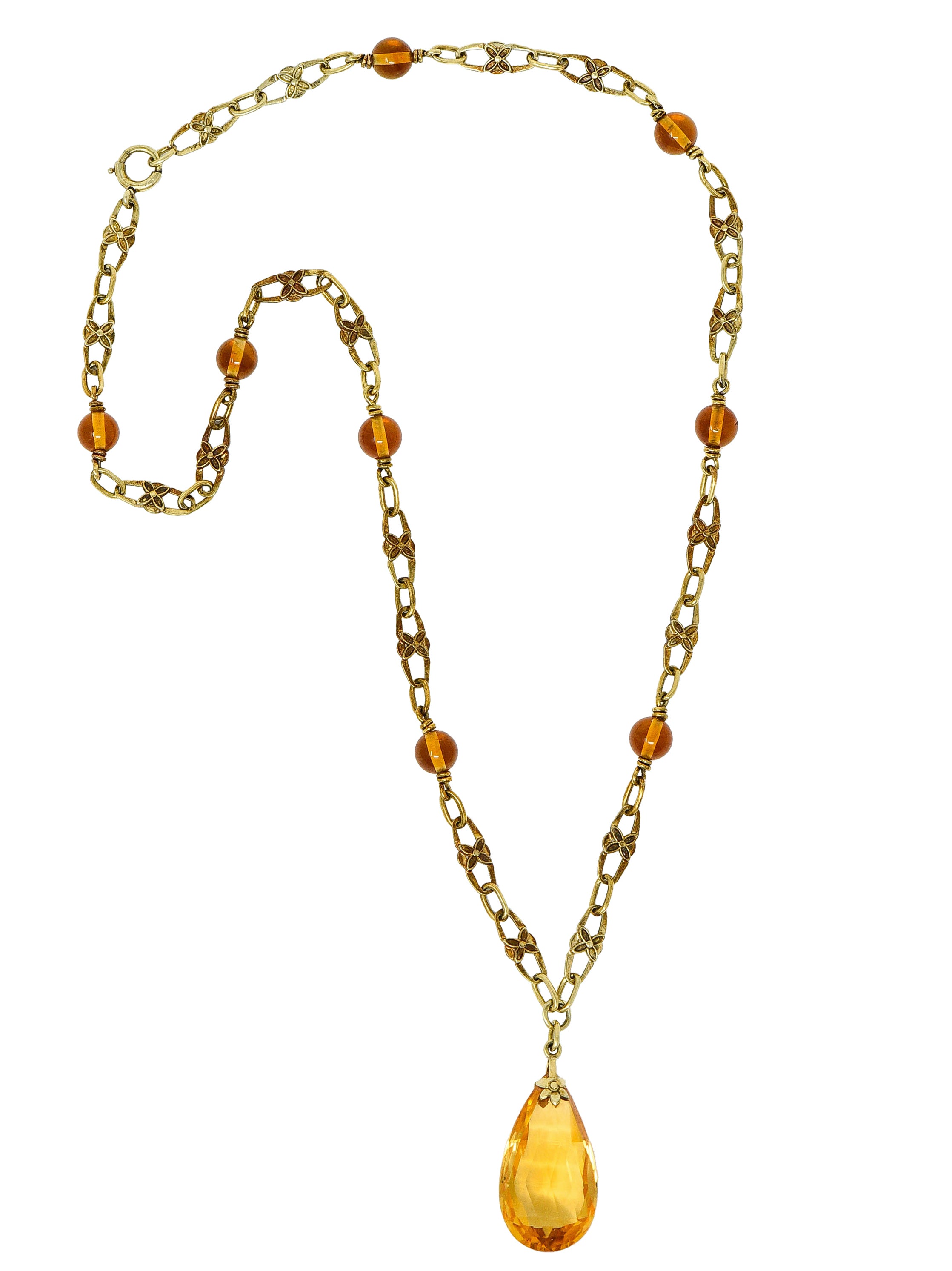 Art Nouveau Citrine 14 Karat Gold Floral Drop NecklaceNecklace - Wilson's Estate Jewelry