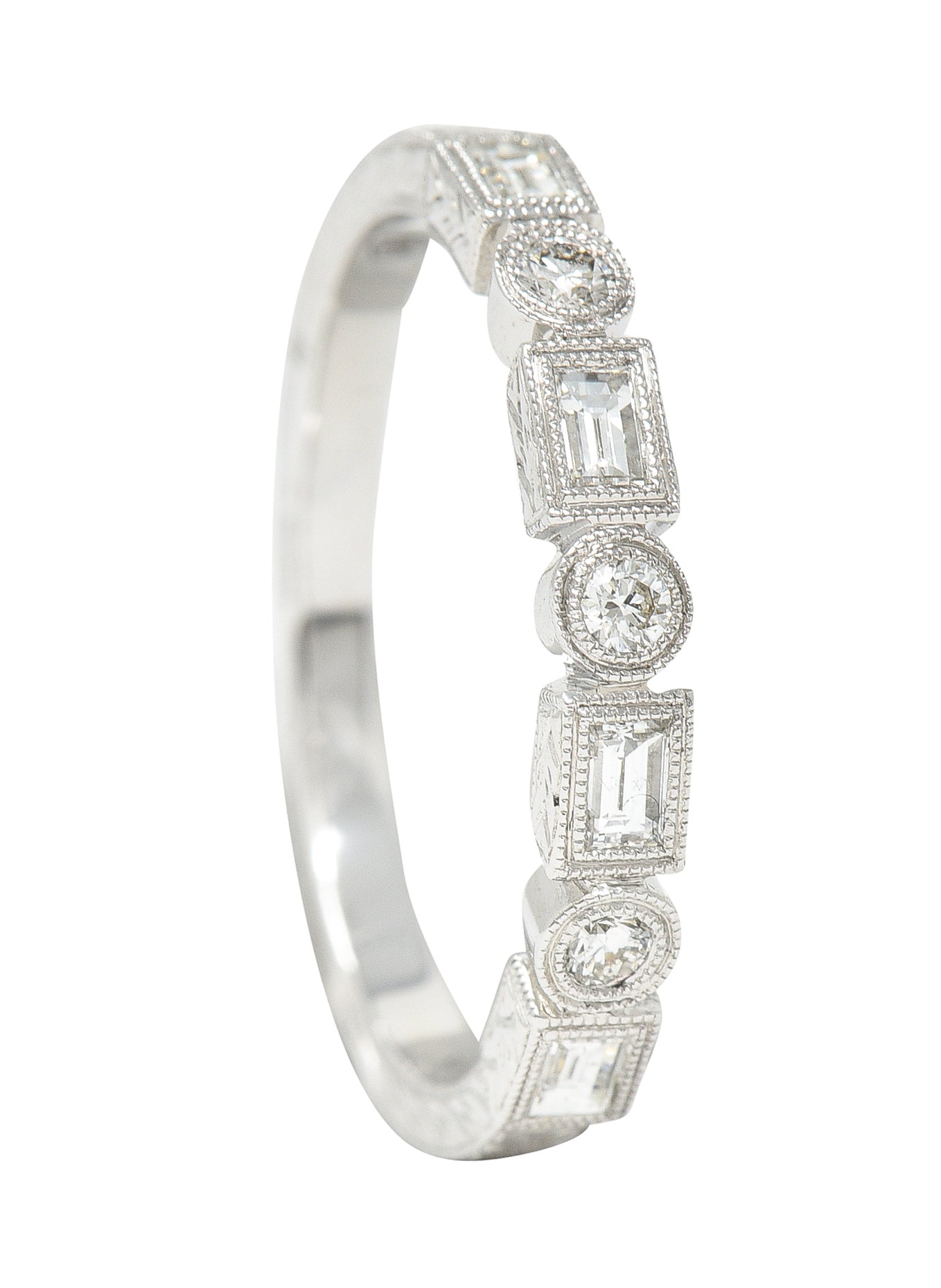 Diamond 14 Karat White Gold Wheat Band Stacking Vintage Ring Wilson's Estate Jewelry