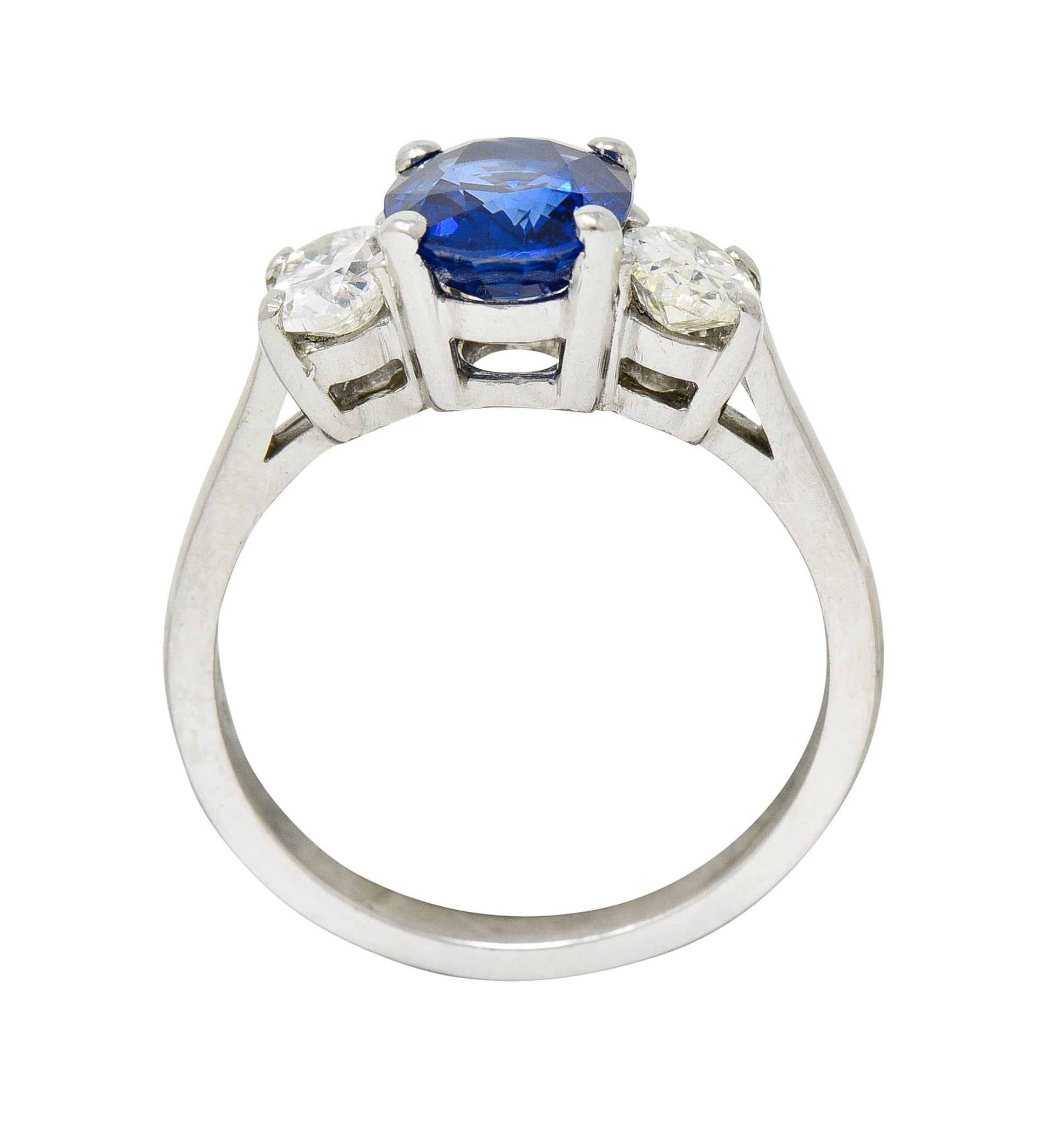 Vintage 2.86 CTW Sapphire Diamond Platinum Three Stone Ring GIARing - Wilson's Estate Jewelry