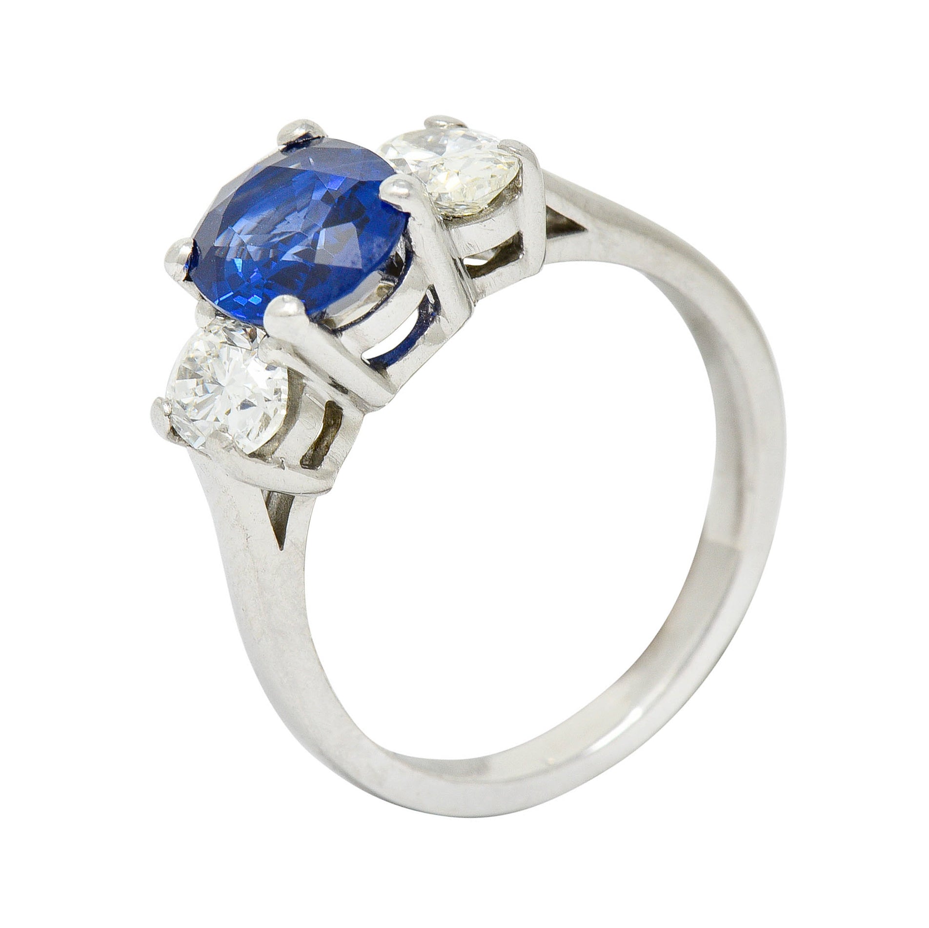 Vintage 2.86 CTW Sapphire Diamond Platinum Three Stone Ring GIARing - Wilson's Estate Jewelry