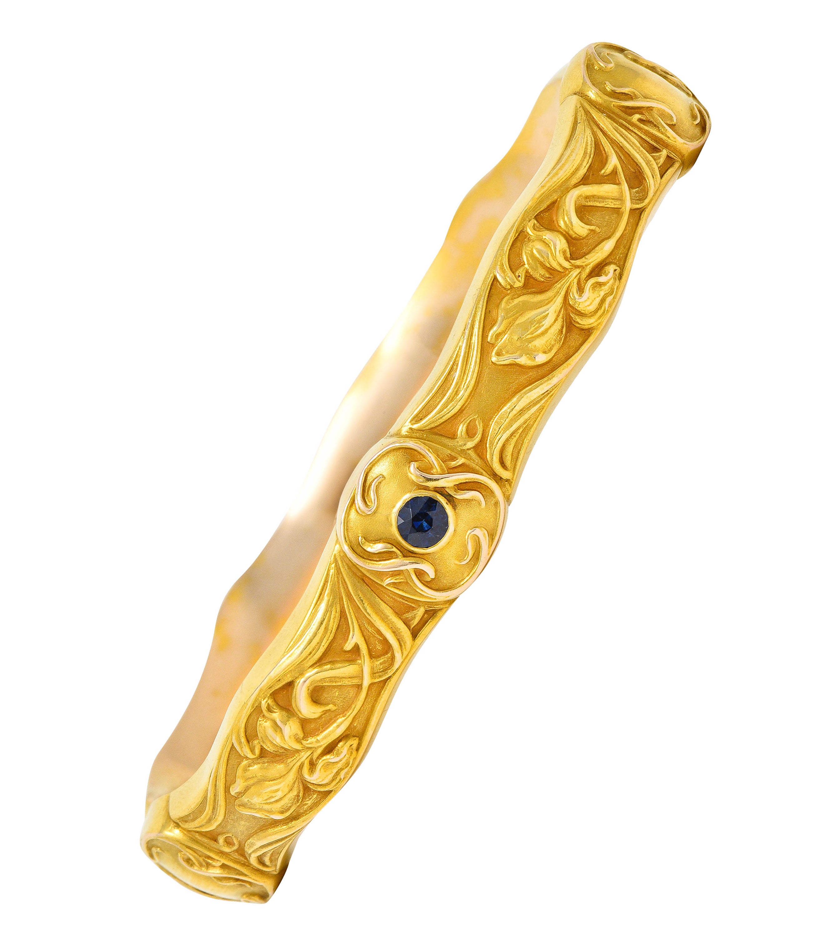 Riker Brothers Art Nouveau Sapphire 14 Karat Yellow Gold Iris Bangle Braceletbracelet - Wilson's Estate Jewelry