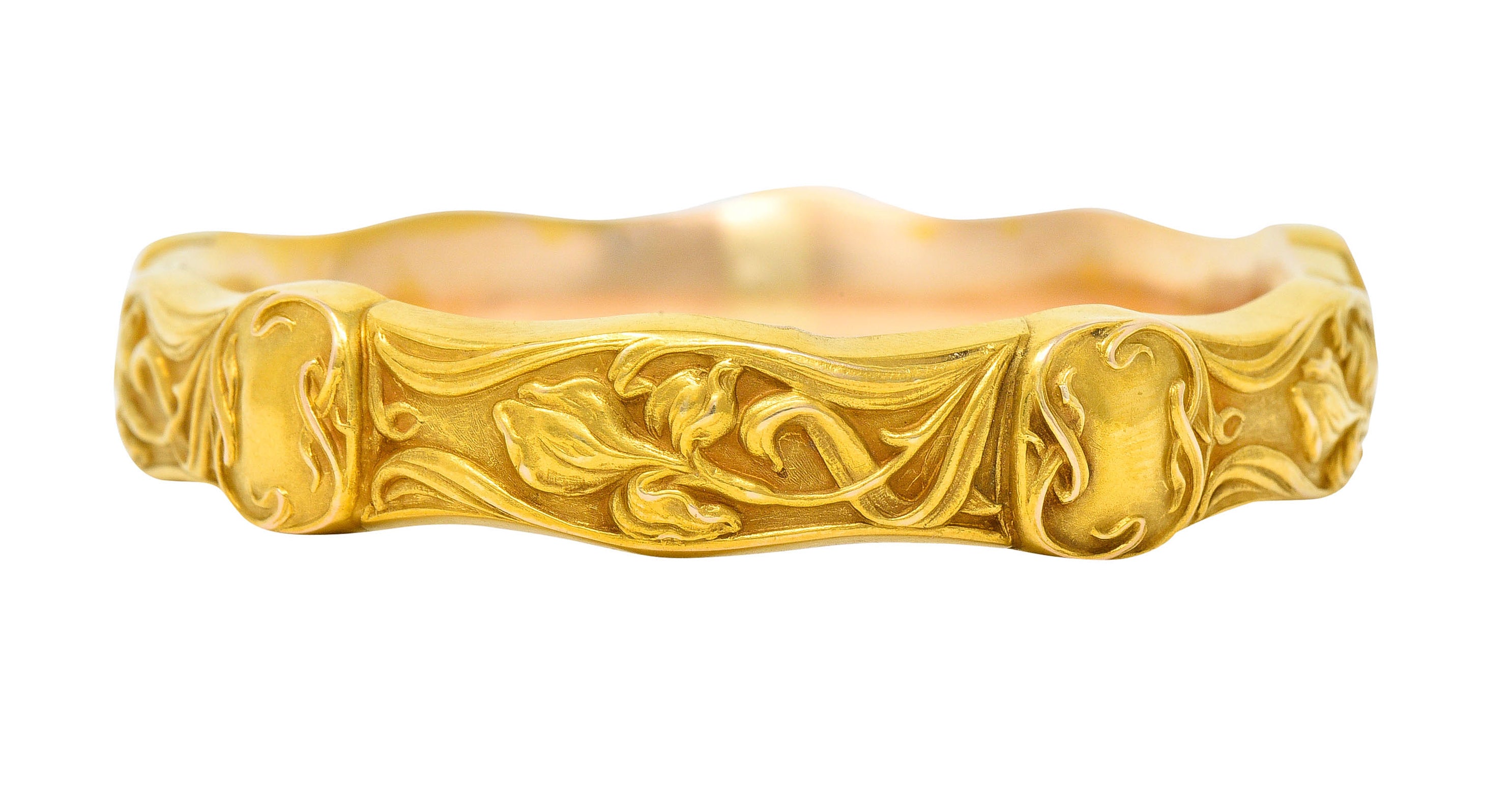 Riker Brothers Art Nouveau Sapphire 14 Karat Yellow Gold Iris Bangle Braceletbracelet - Wilson's Estate Jewelry