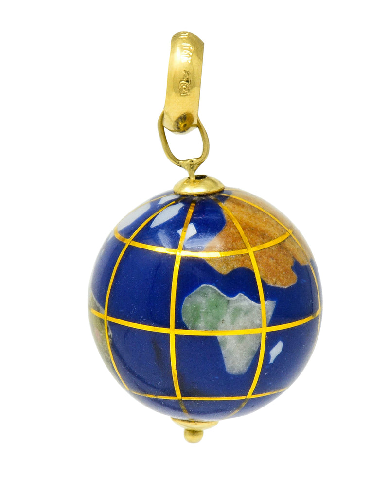 Vintage Shell Inlay Italian 14 Karat Gold Articulated Globe Pendant Charm - Wilson's Estate Jewelry