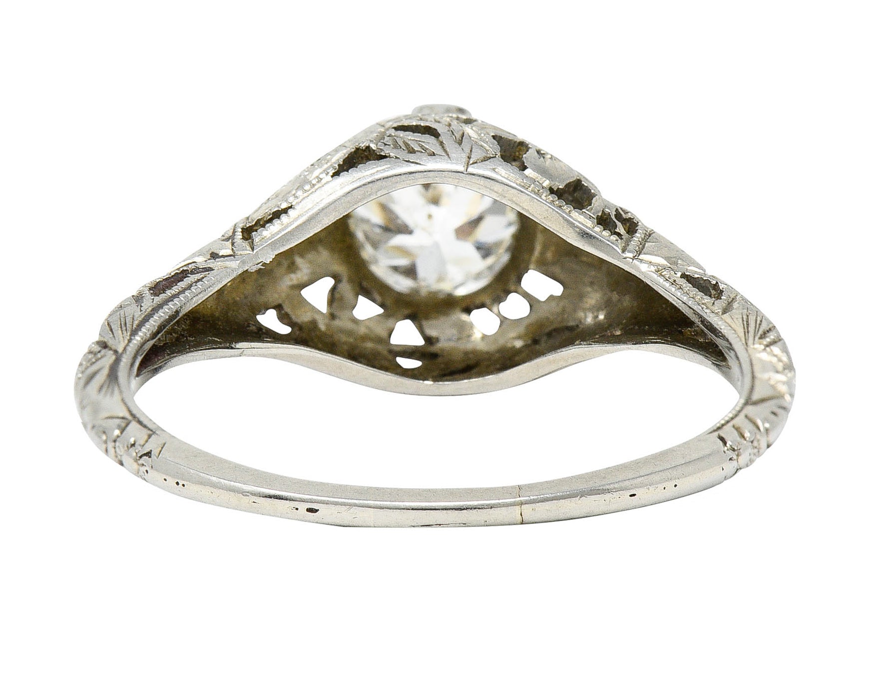 Art Deco 0.81 CTW Diamond 18 Karat White Gold Floral Engagement Ring GIARing - Wilson's Estate Jewelry