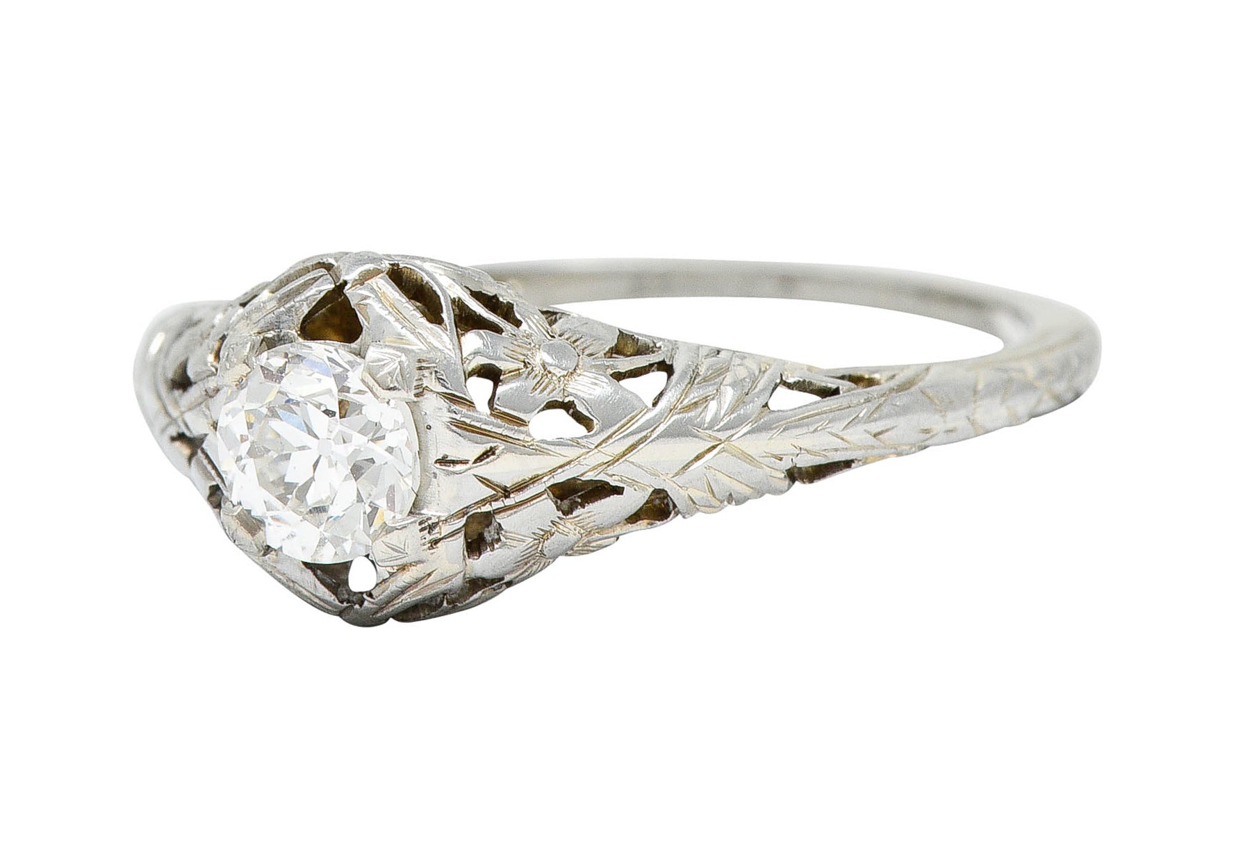 1930's Belias 0.45 CTW Diamond 18 Karat White Gold Floral Engagement RingRing - Wilson's Estate Jewelry