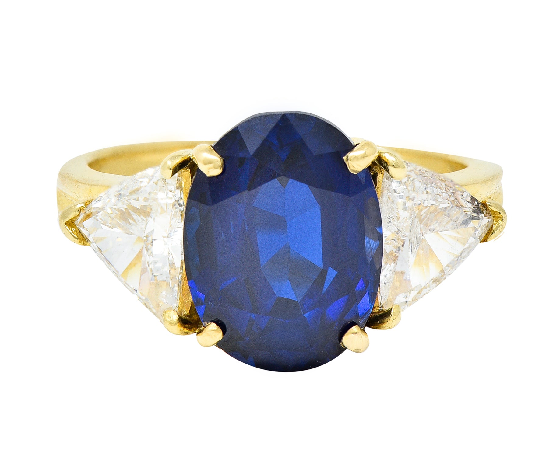 1990's French 5.92 CTW Madagascar Sapphire Diamond 18 Karat Yellow Gold Vintage Ring GIA Wilson's Estate Jewelry