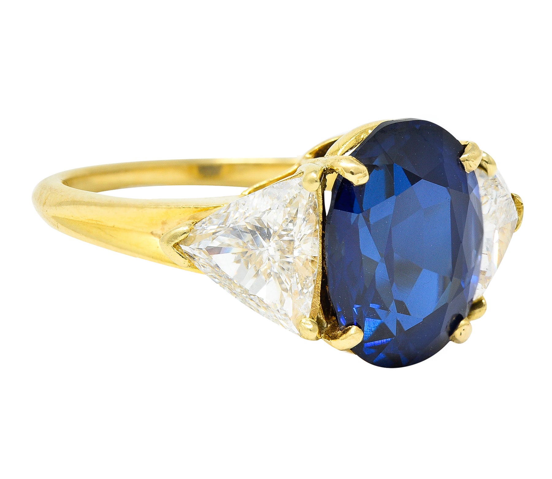 1990's French 5.92 CTW Madagascar Sapphire Diamond 18 Karat Yellow Gold Vintage Ring GIA Wilson's Estate Jewelry