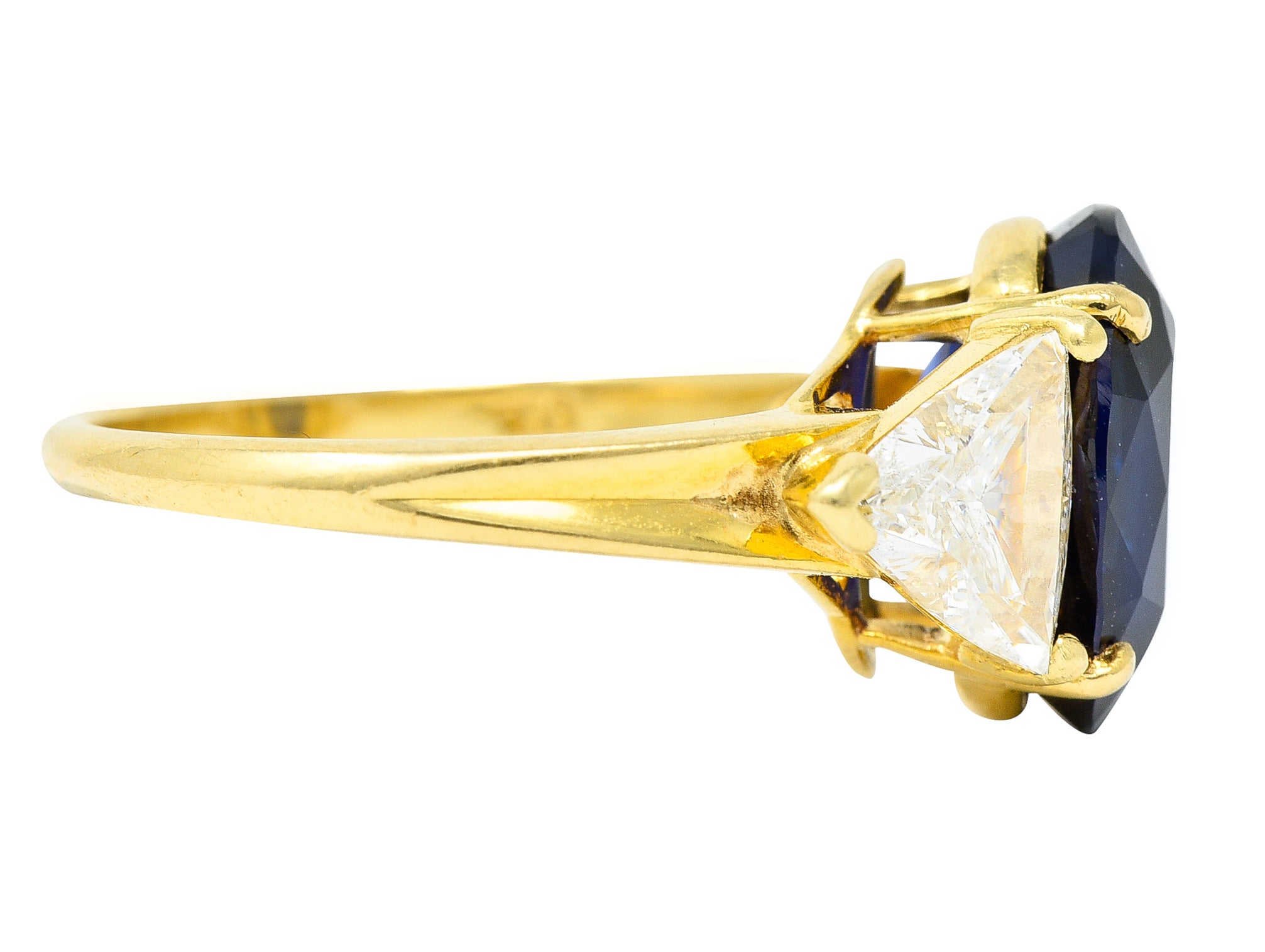 1990's French 5.92 CTW Madagascar Sapphire Diamond 18 Karat Yellow Gold Vintage Ring GIA Wilson's Estate Jewelry