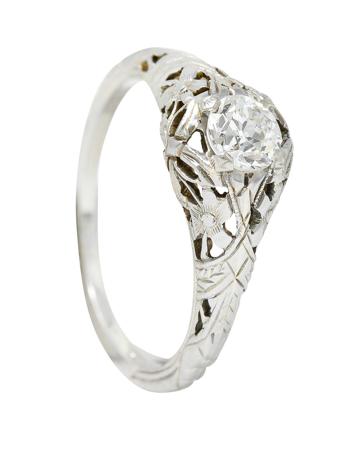 1930's Belias 0.45 CTW Diamond 18 Karat White Gold Floral Engagement RingRing - Wilson's Estate Jewelry