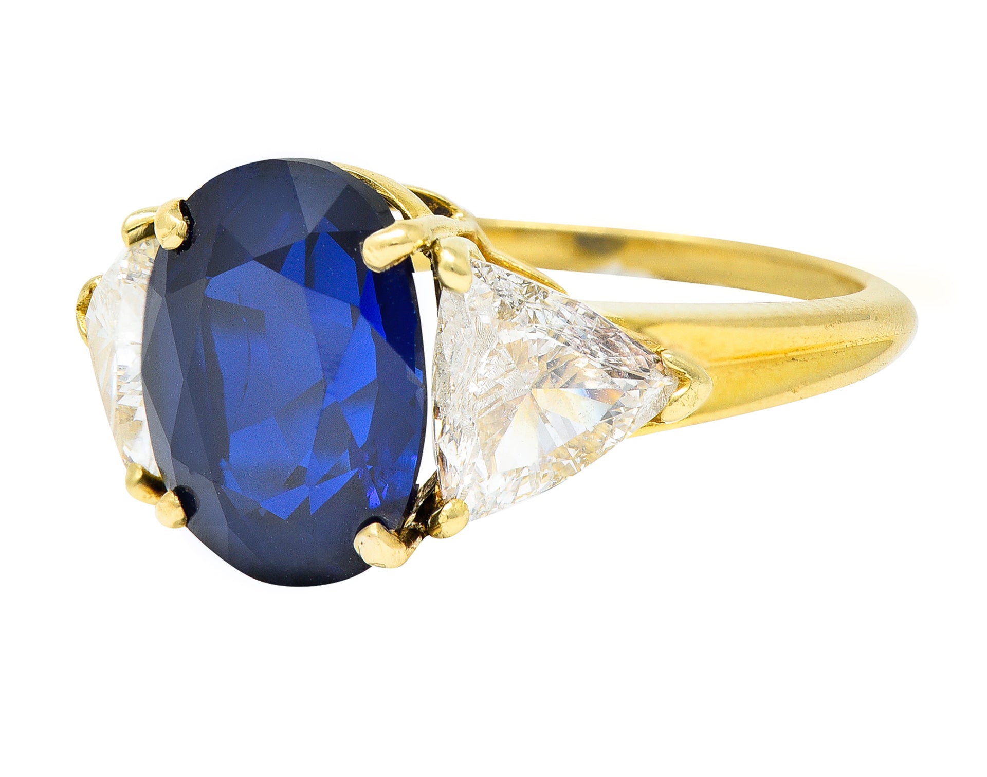 1990's French 5.92 CTW Madagascar Sapphire Diamond 18 Karat Yellow Gold Vintage Ring GIA Wilson's Estate Jewelry