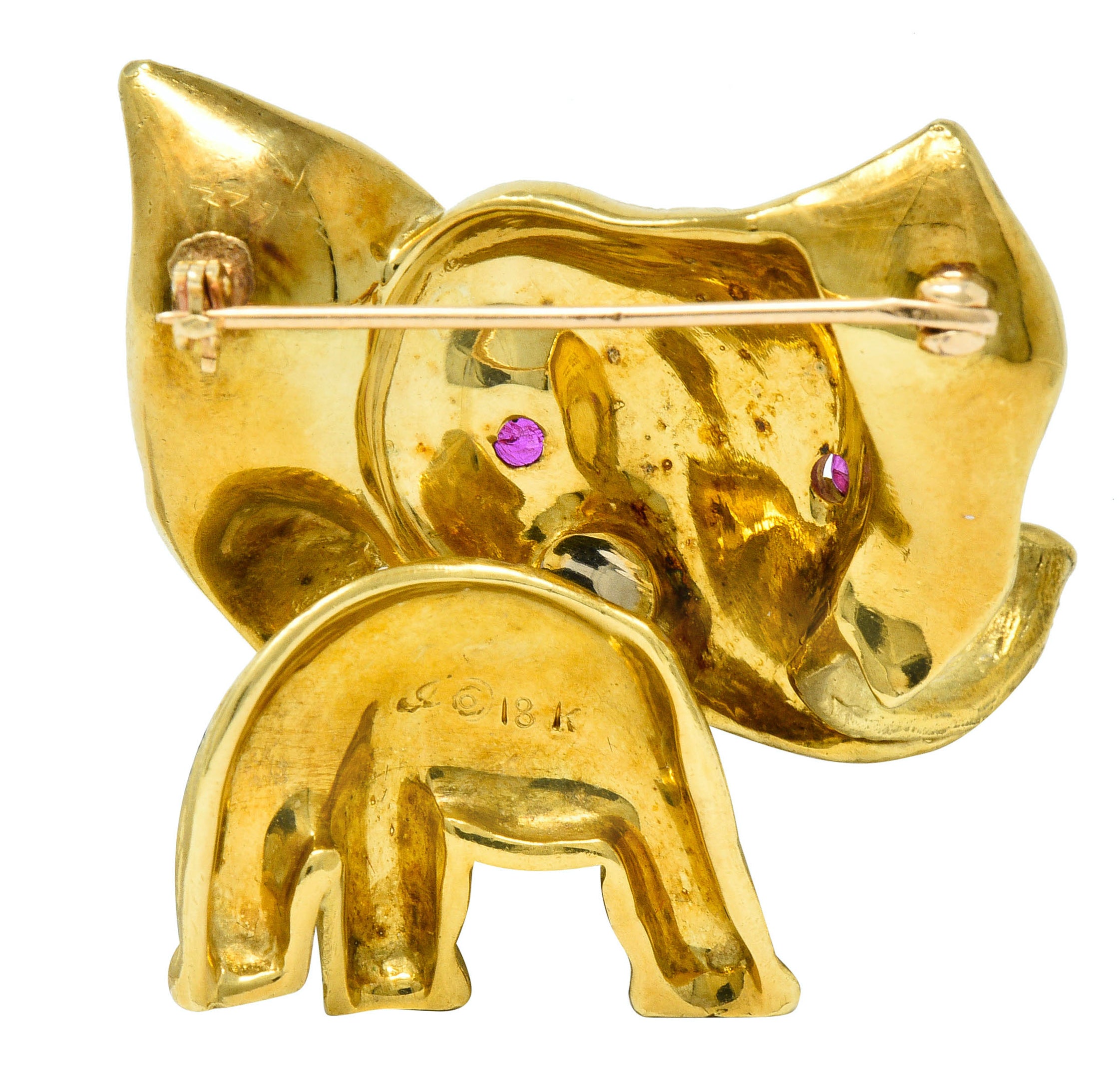 Vintage Ruby 18 Karat Two-Tone Gold Elephant BroochBrooch - Wilson's Estate Jewelry