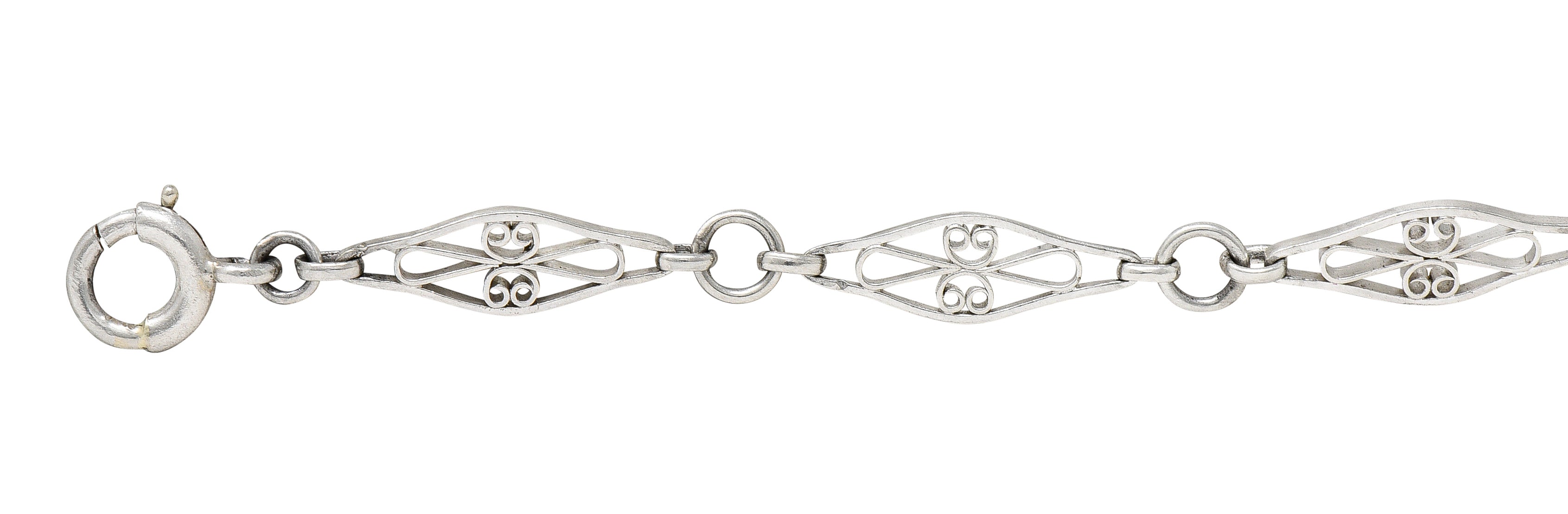 Art Deco Platinum Navette Link Chain Bracelet Wilson's Estate Jewelry