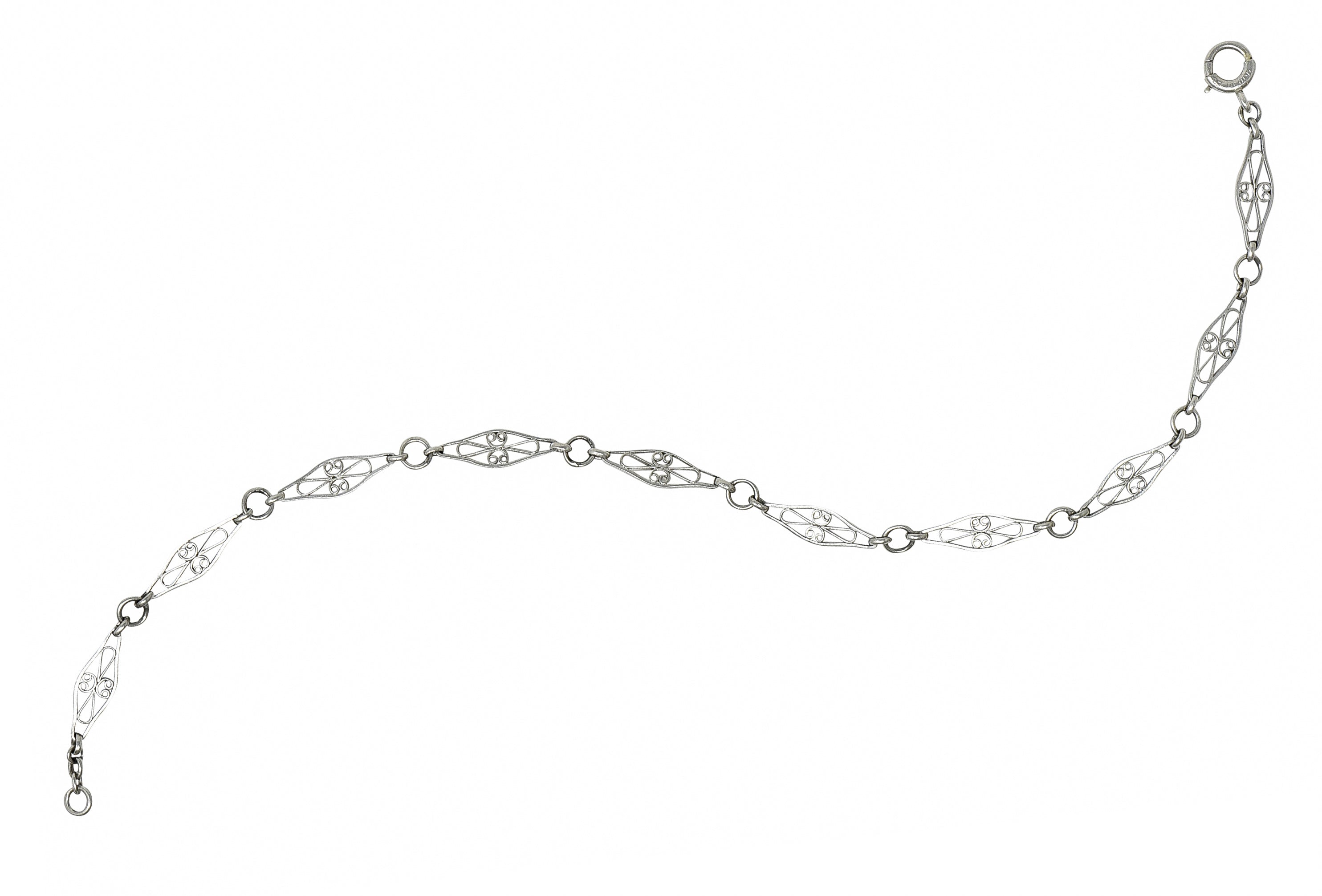 Art Deco Platinum Navette Link Chain Bracelet Wilson's Estate Jewelry