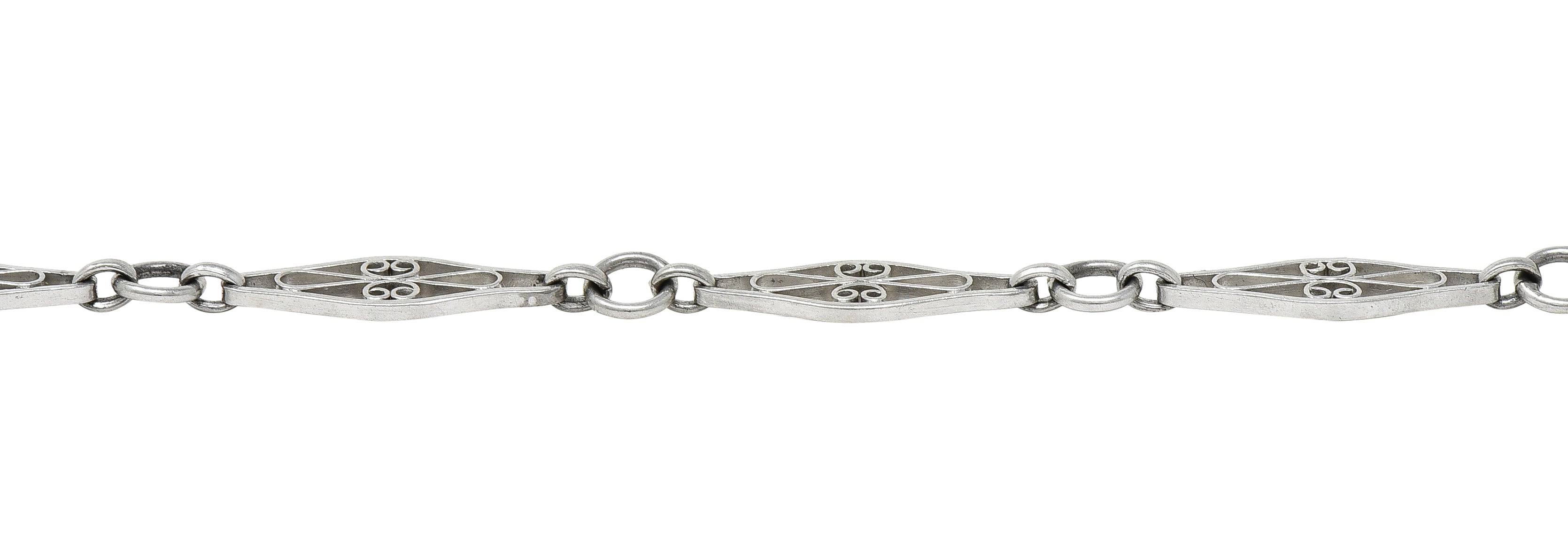 Art Deco Platinum Navette Link Chain Bracelet Wilson's Estate Jewelry