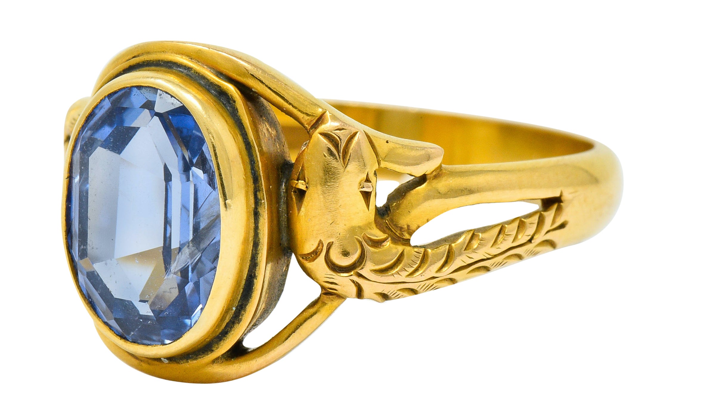 Art Nouveau No Heat Ceylon Sapphire 14 Karat Gold Snake Ring AGLRing - Wilson's Estate Jewelry