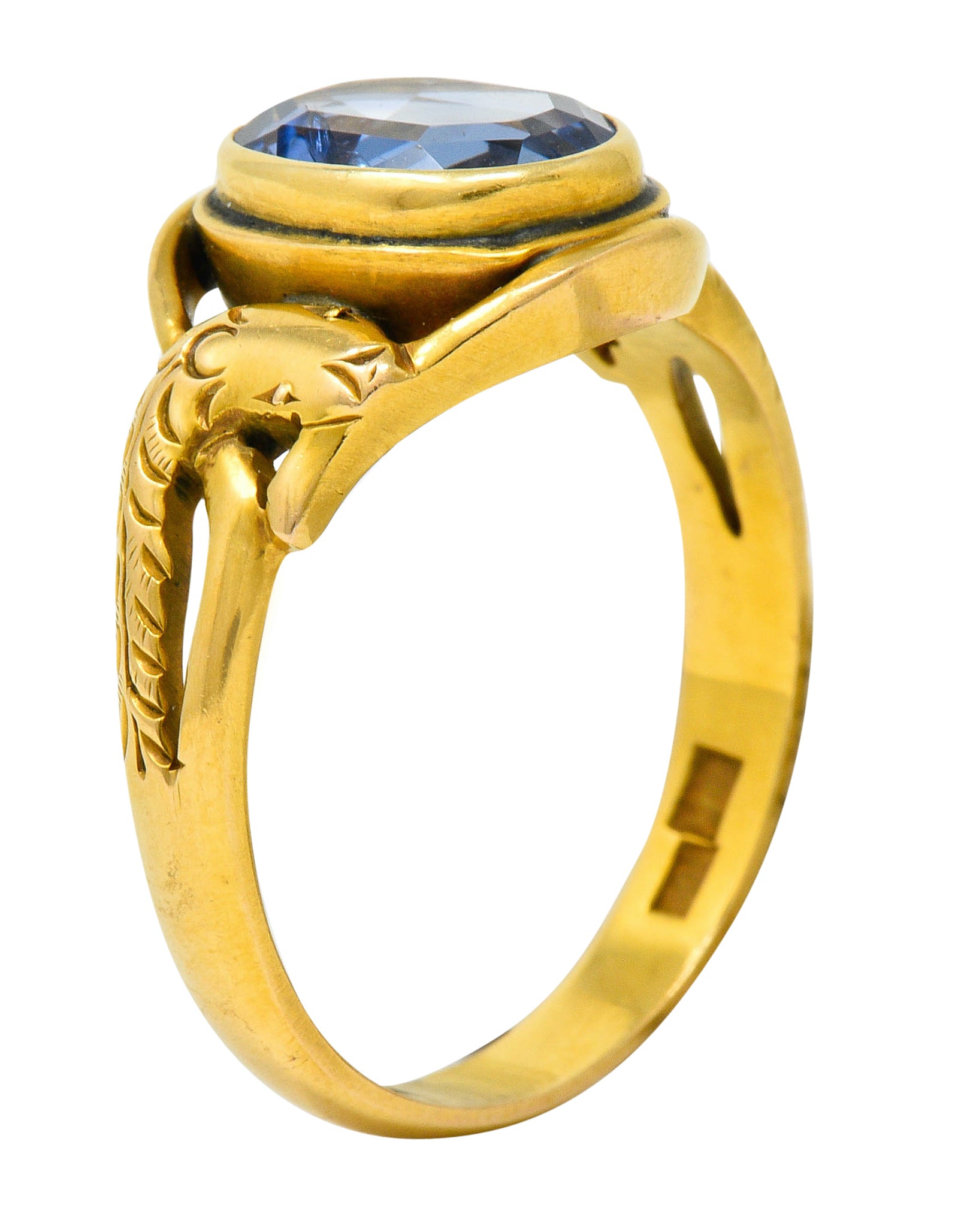 Art Nouveau No Heat Ceylon Sapphire 14 Karat Gold Snake Ring AGLRing - Wilson's Estate Jewelry