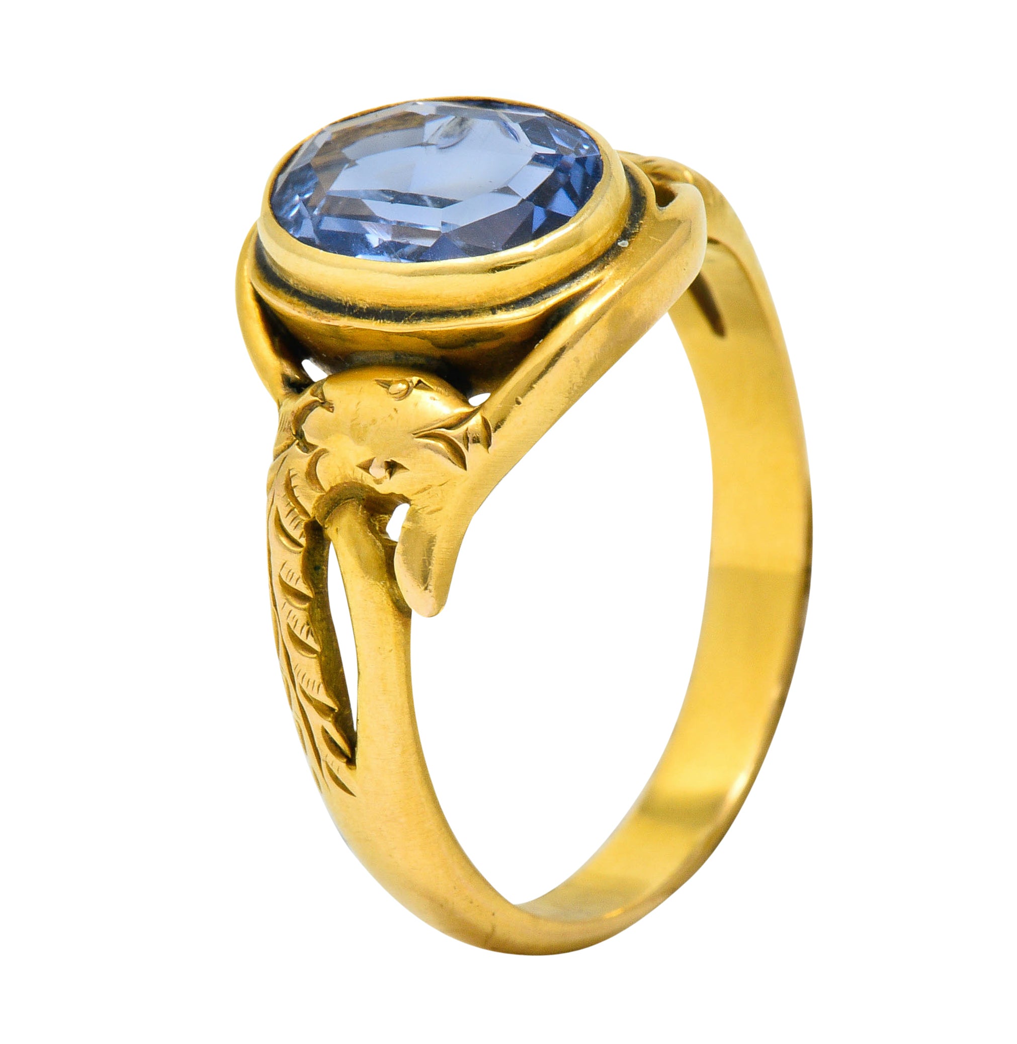 Art Nouveau No Heat Ceylon Sapphire 14 Karat Gold Snake Ring AGLRing - Wilson's Estate Jewelry