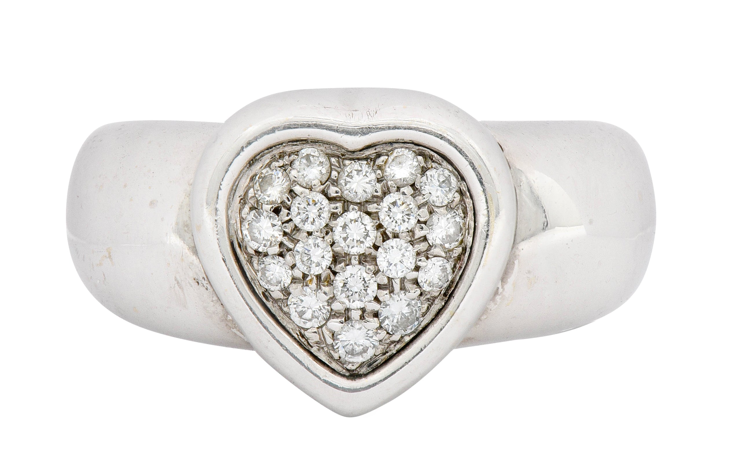 1997 Piaget 0.36 CTW Pave Diamond 18 Karat White Gold Heart Ring Wilson's Estate Jewelry