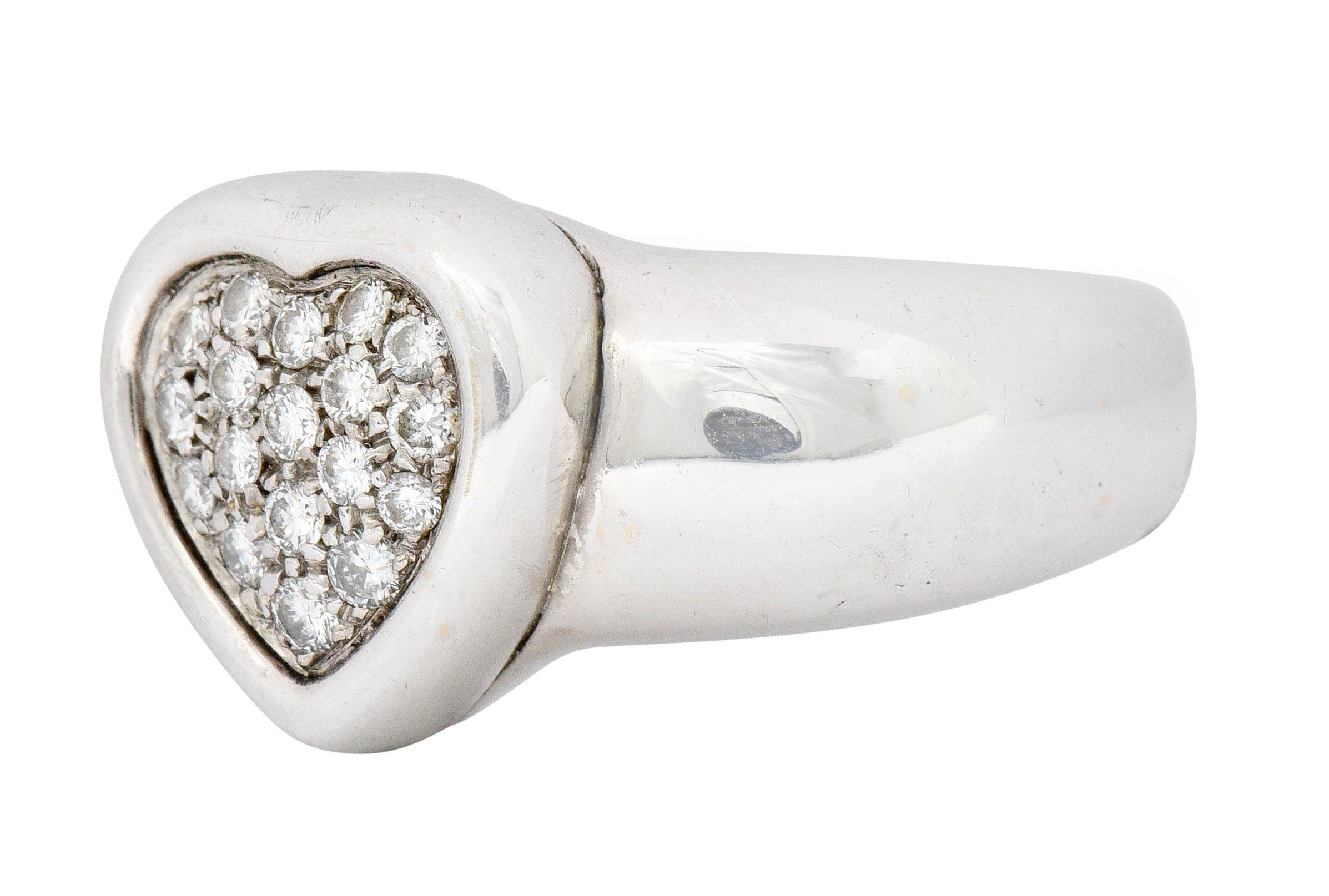 1997 Piaget 0.36 CTW Pave Diamond 18 Karat White Gold Heart Ring Wilson's Estate Jewelry