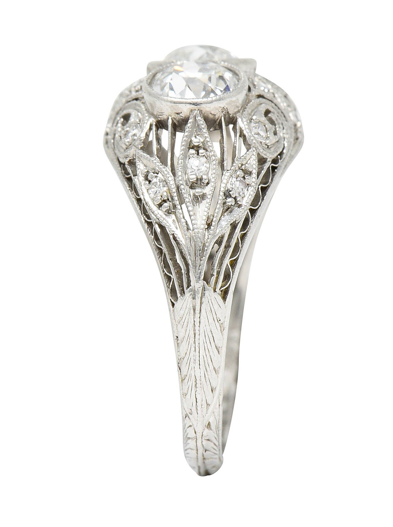 Art Deco 2.12 CTW Diamond Platinum Three Stone Bombe Band RingRing - Wilson's Estate Jewelry