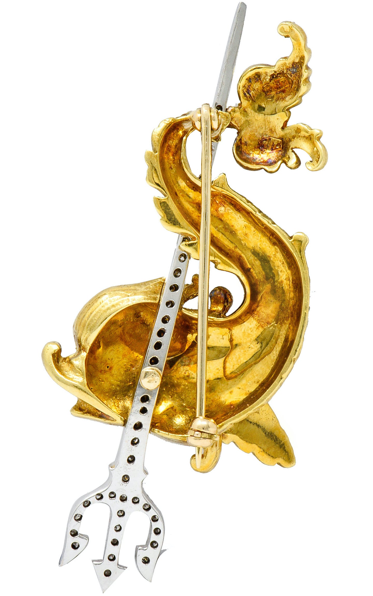 Vintage 1970's Diamond 18 Karat Two-Tone Gold Platinum Sea Serpent BroochBrooch - Wilson's Estate Jewelry