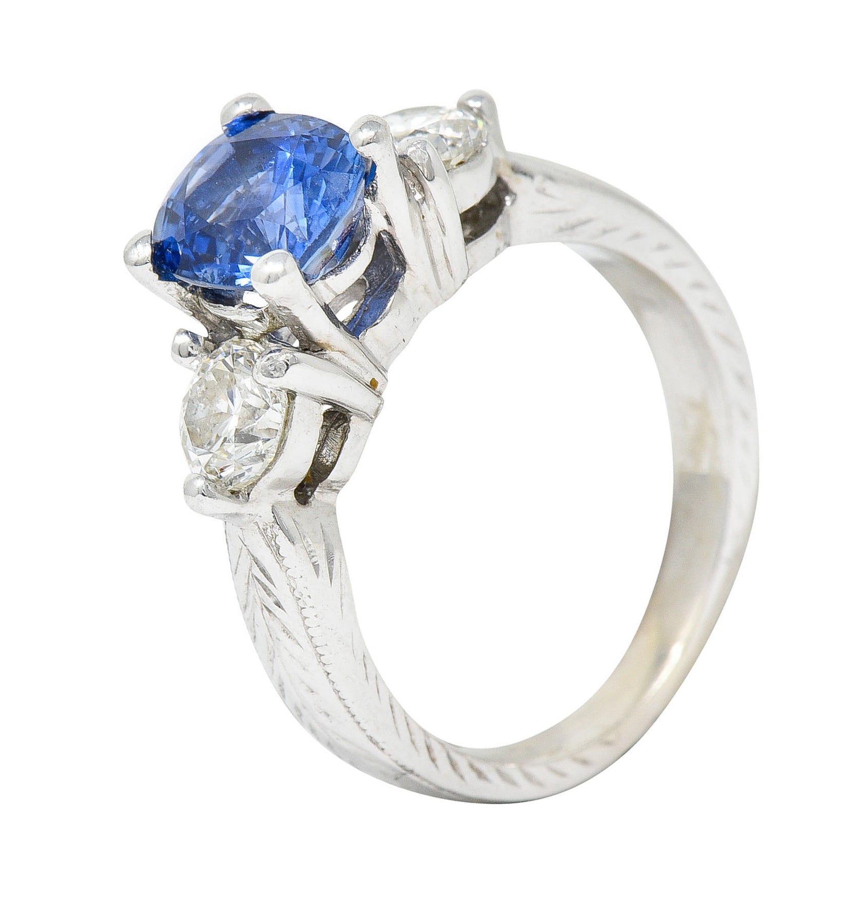 Contemporary 2.62 CTW Sapphire Diamond 14 Karat White Gold RingRing - Wilson's Estate Jewelry