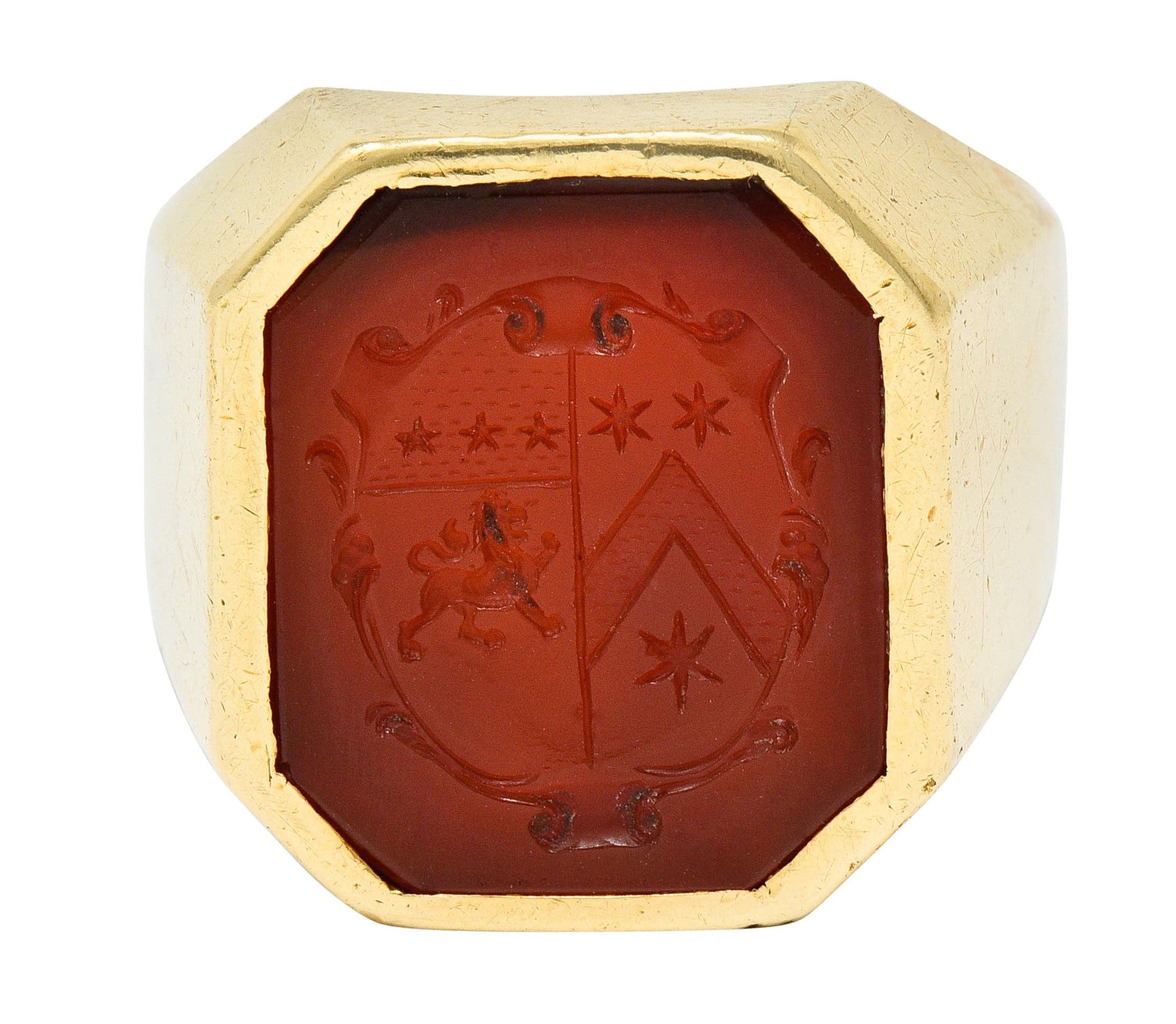 Retro Carnelian Intaglio 14 Karat Gold Men's Signet RingRing - Wilson's Estate Jewelry