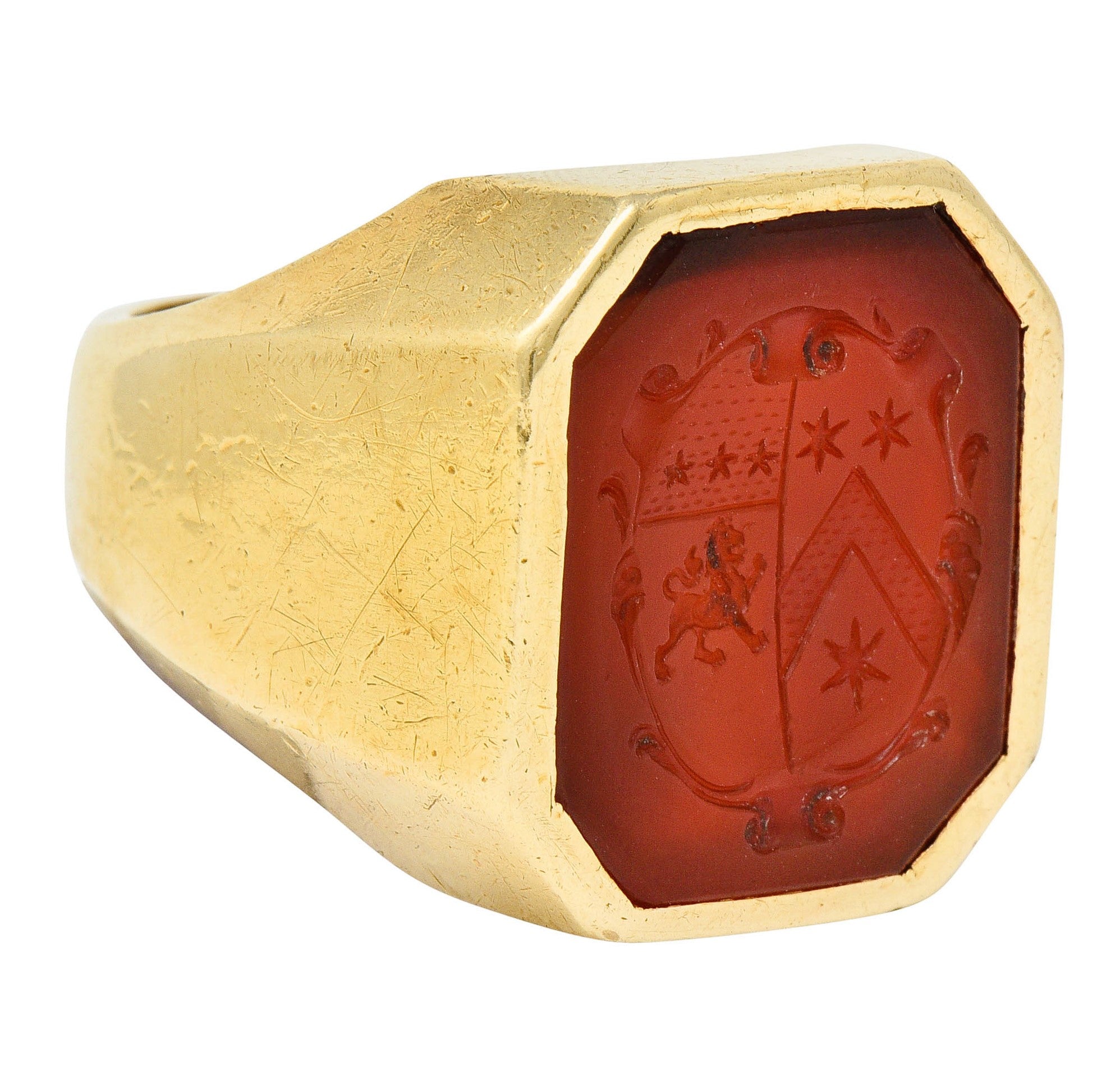 Retro Carnelian Intaglio 14 Karat Gold Men's Signet RingRing - Wilson's Estate Jewelry