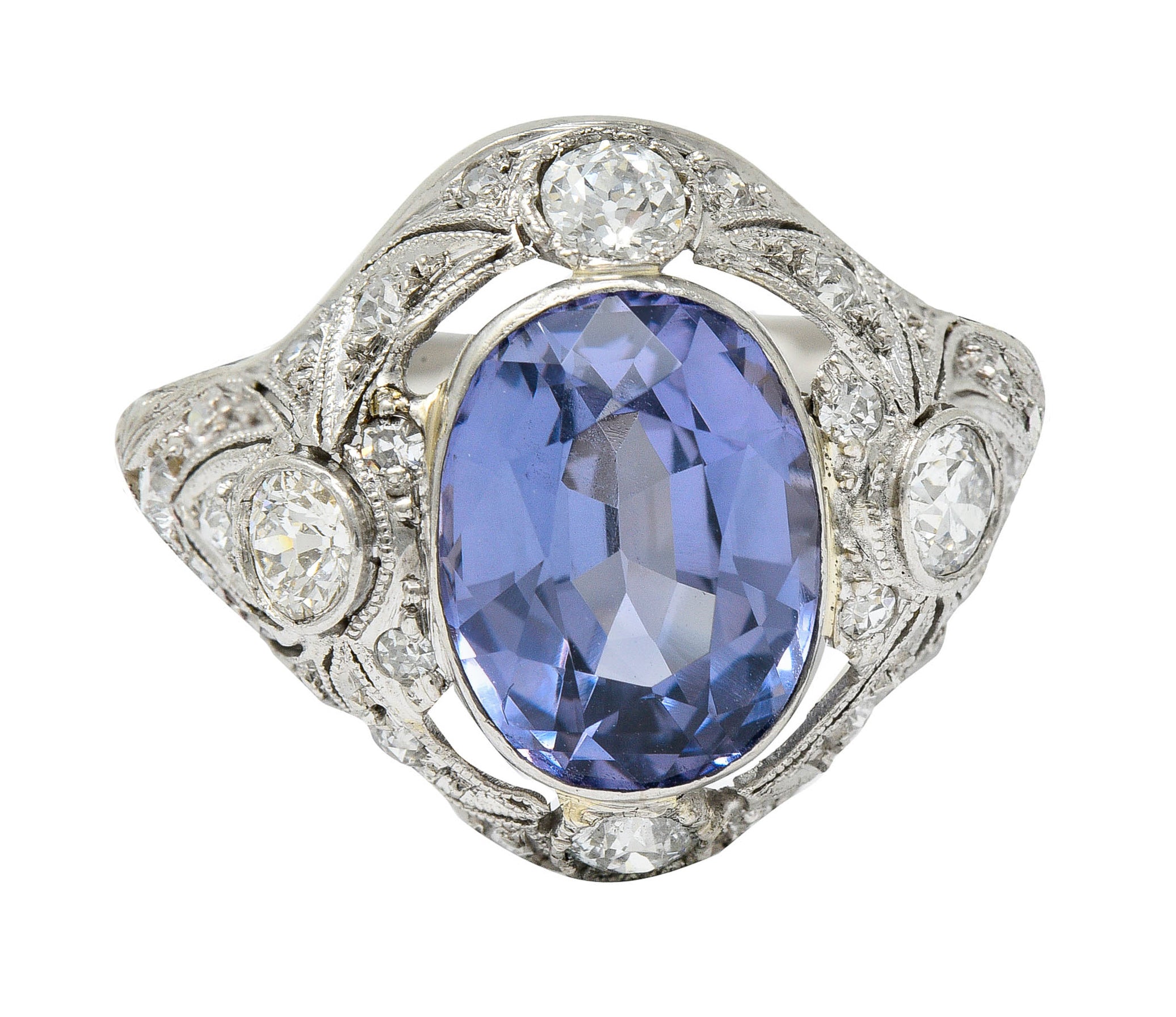 Edwardian 4.97 CTW No Heat Color-Changing Spinel Diamond Platinum Dinner Ring GIARing - Wilson's Estate Jewelry