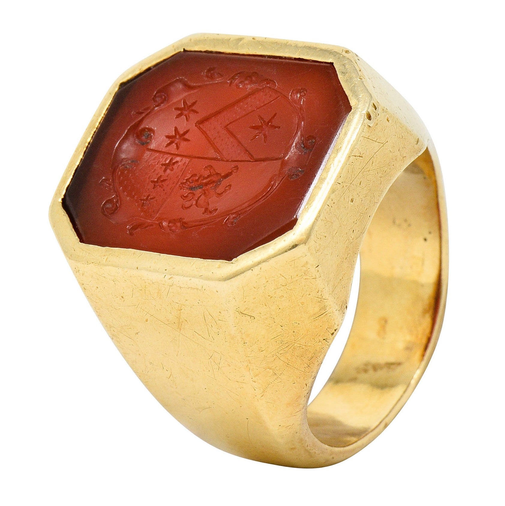 Retro Carnelian Intaglio 14 Karat Gold Men's Signet RingRing - Wilson's Estate Jewelry