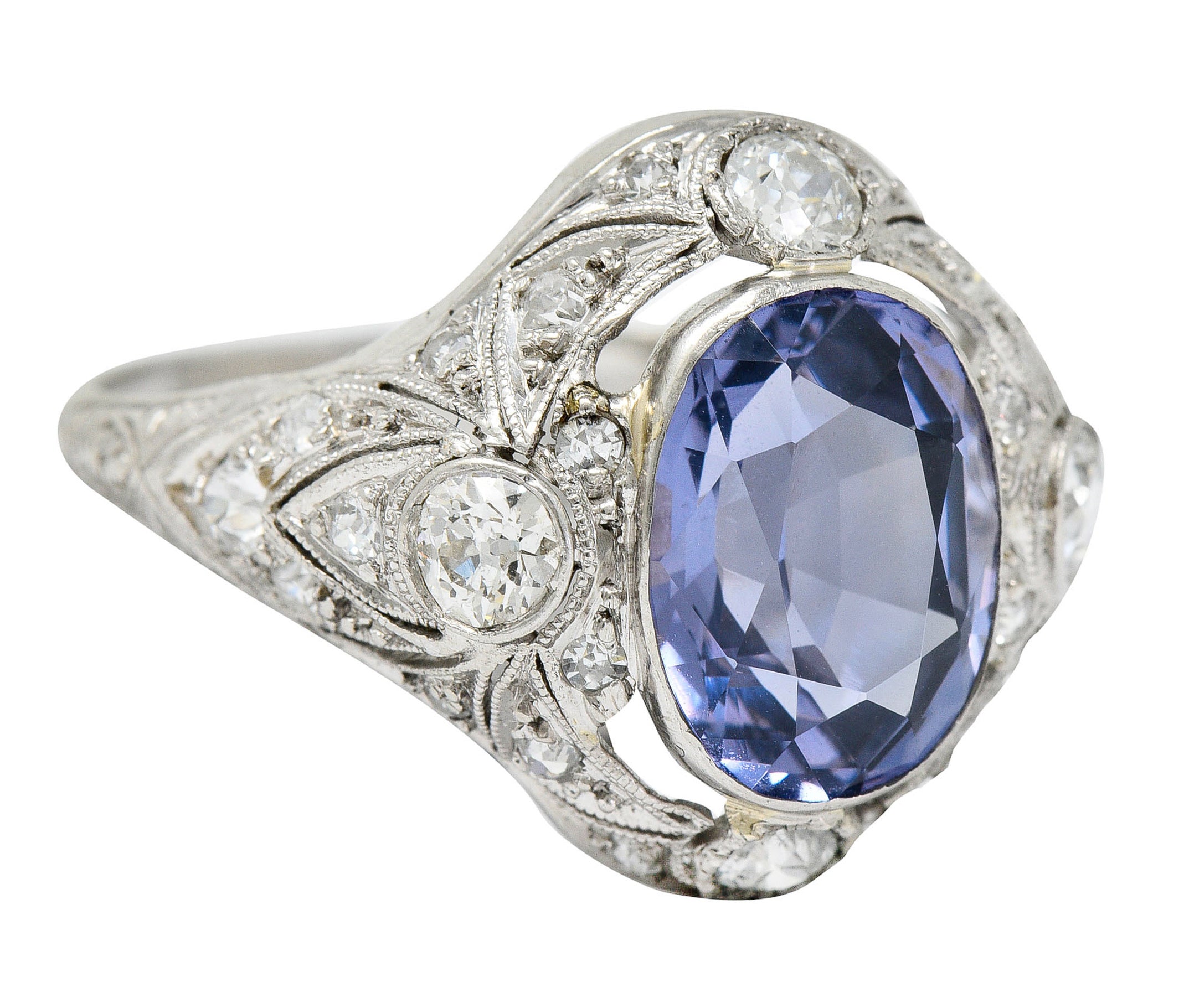 Edwardian 4.97 CTW No Heat Color-Changing Spinel Diamond Platinum Dinner Ring GIARing - Wilson's Estate Jewelry