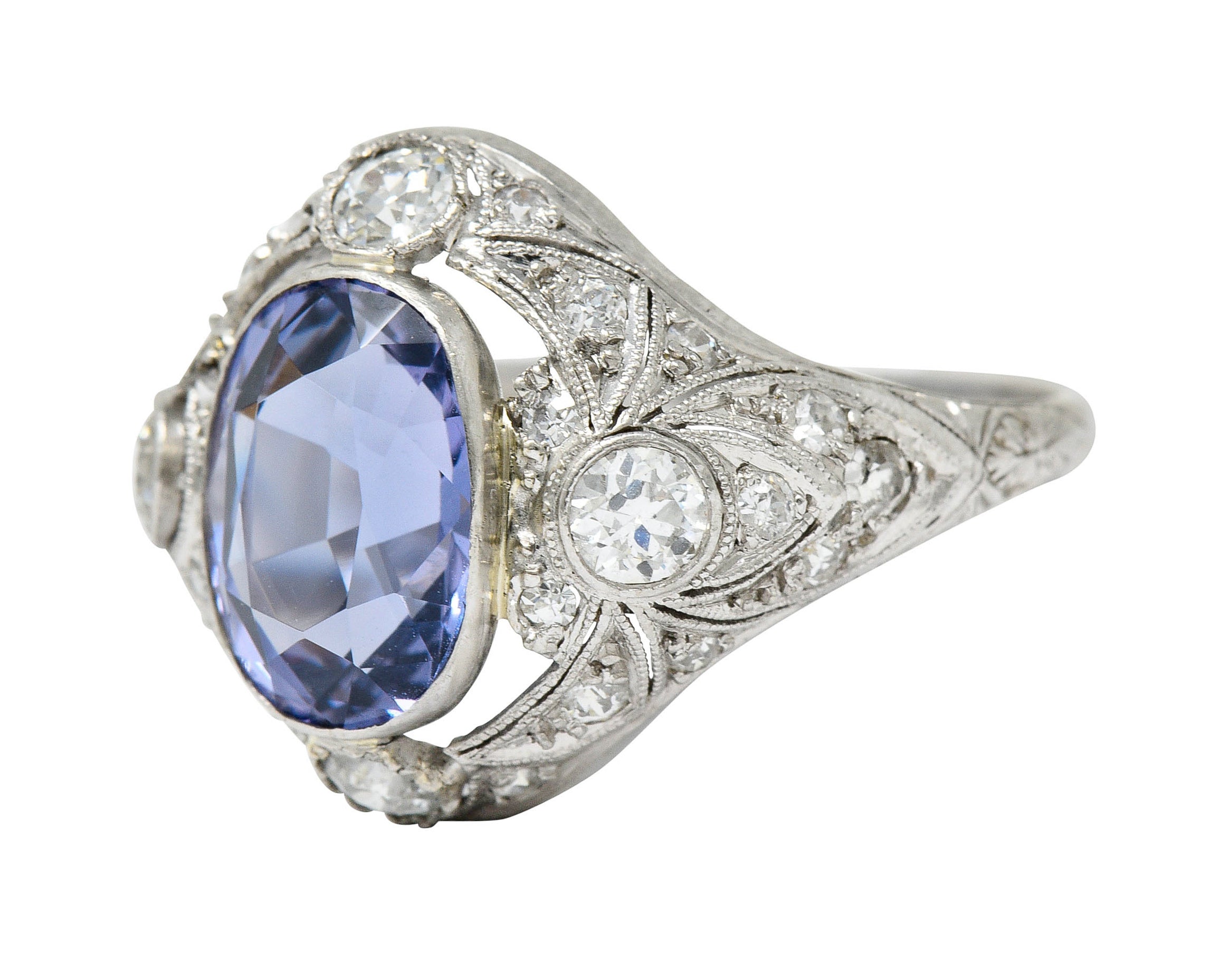 Edwardian 4.97 CTW No Heat Color-Changing Spinel Diamond Platinum Dinner Ring GIARing - Wilson's Estate Jewelry