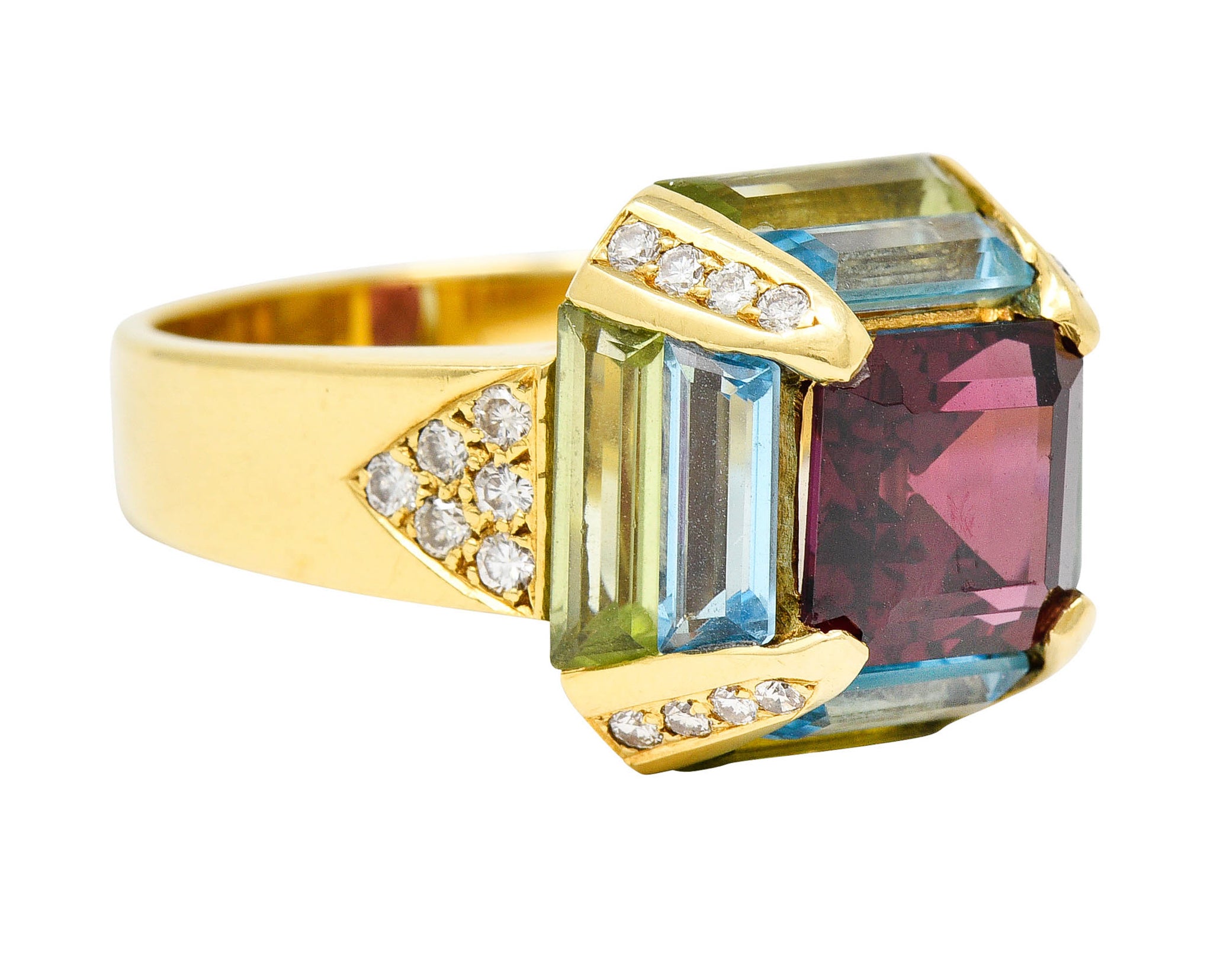 Vintage Garnet Topaz Peridot Diamond 18 Karat Gold Gemstone RingRing - Wilson's Estate Jewelry