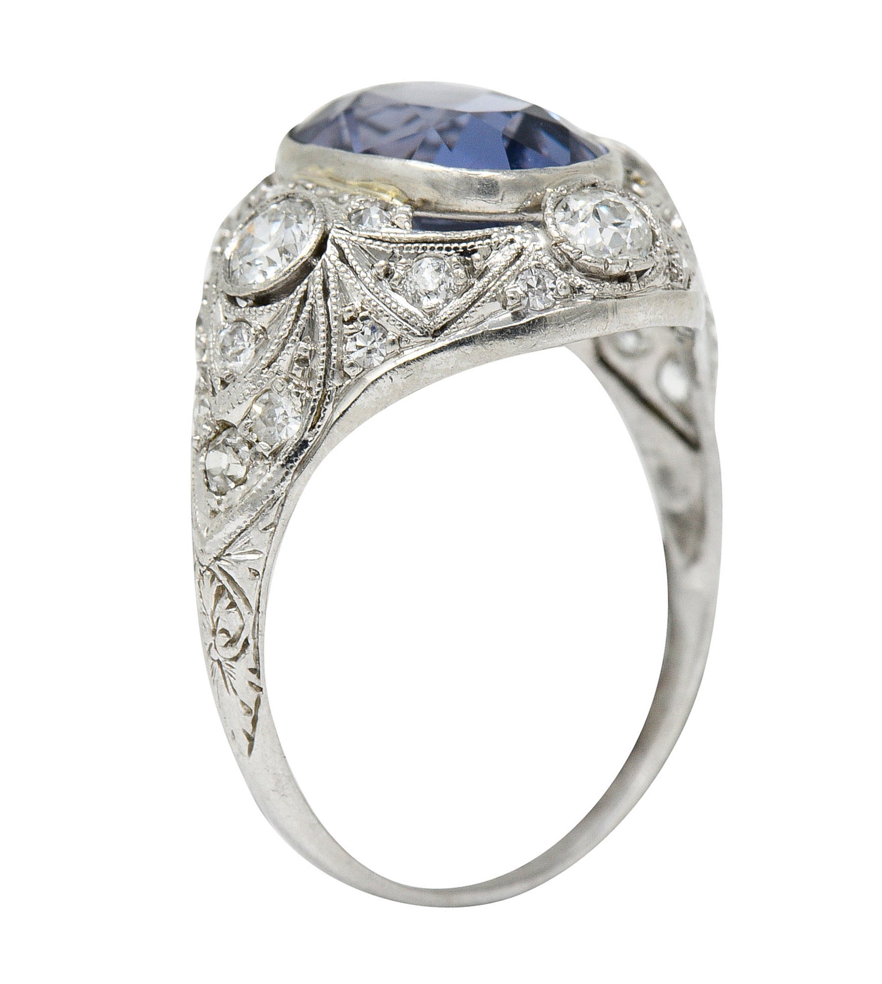 Edwardian 4.97 CTW No Heat Color-Changing Spinel Diamond Platinum Dinner Ring GIARing - Wilson's Estate Jewelry