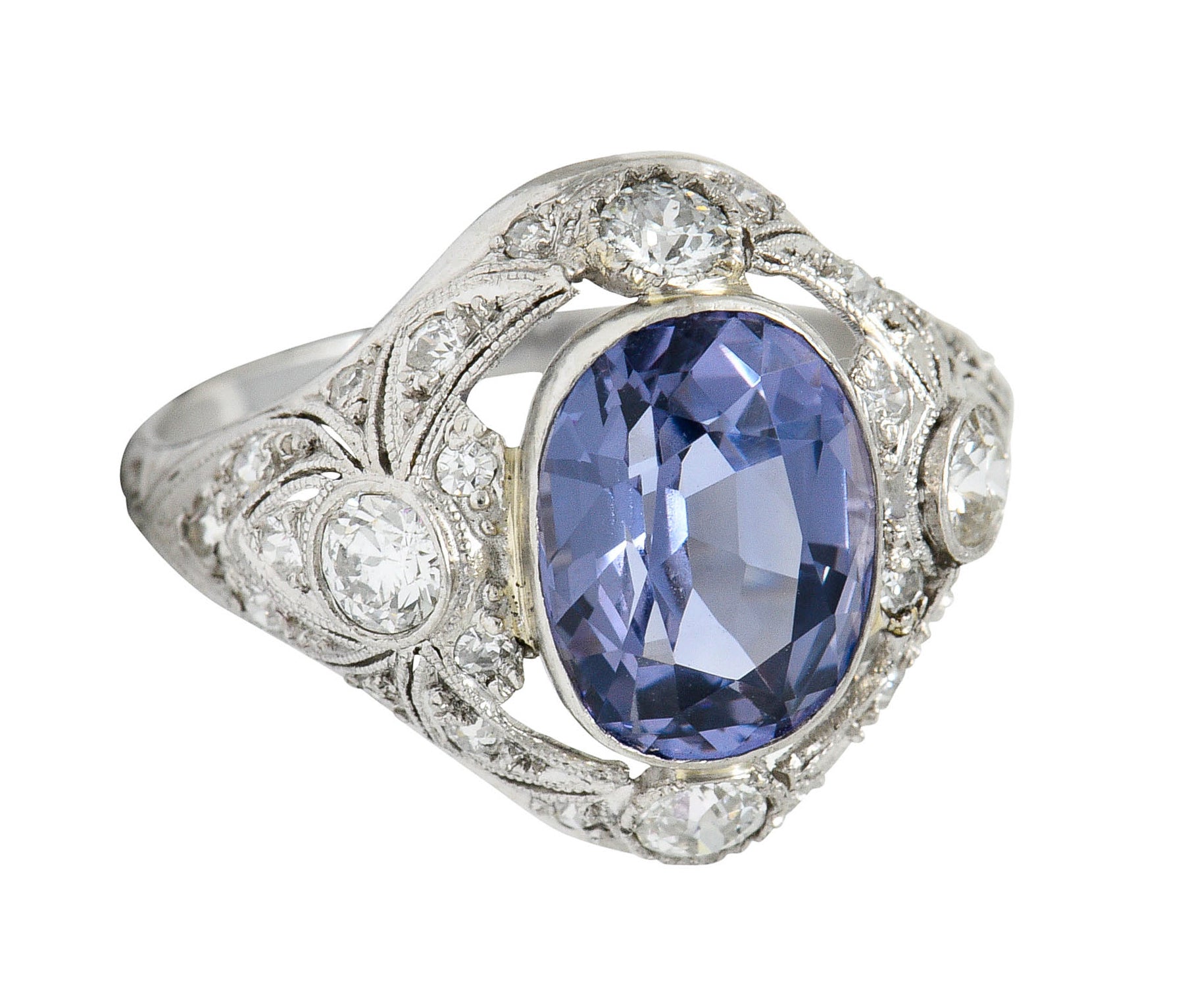 Edwardian 4.97 CTW No Heat Color-Changing Spinel Diamond Platinum Dinner Ring GIARing - Wilson's Estate Jewelry