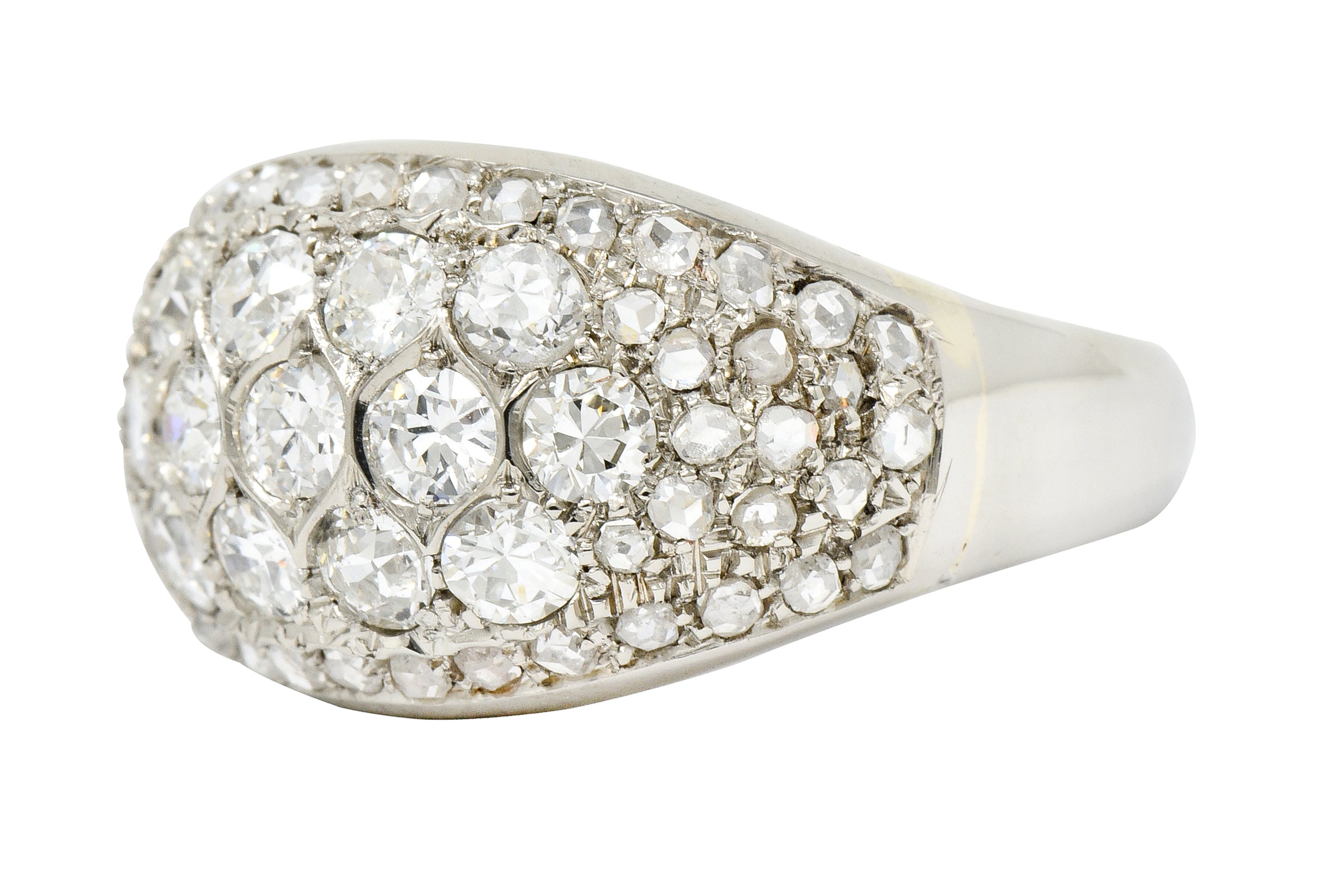 Art Deco 2.10 CTW Diamond 18 Karat White Gold Pave Bombe Band Ring - Wilson's Estate Jewelry