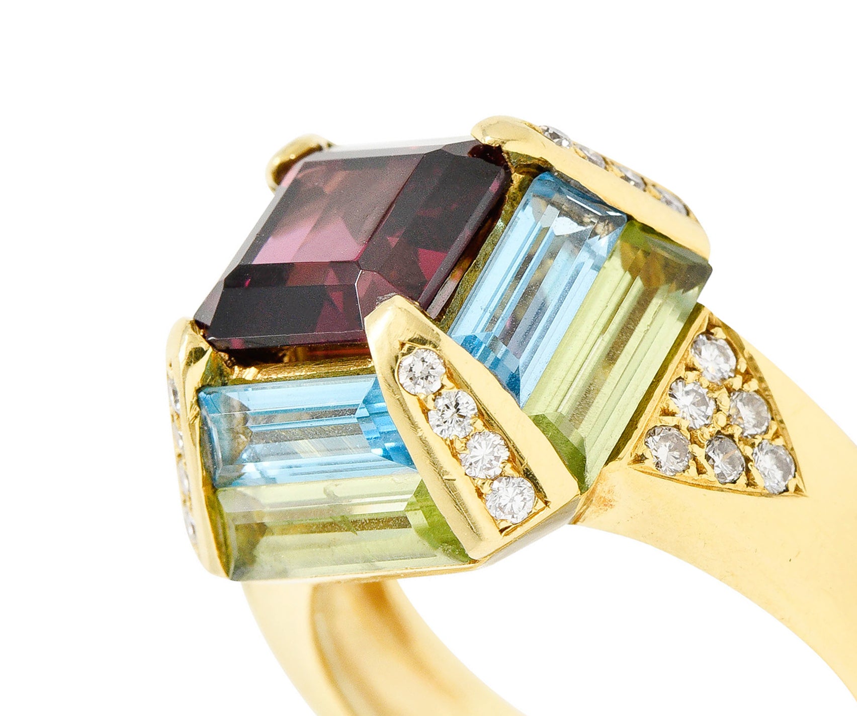 Vintage Garnet Topaz Peridot Diamond 18 Karat Gold Gemstone RingRing - Wilson's Estate Jewelry