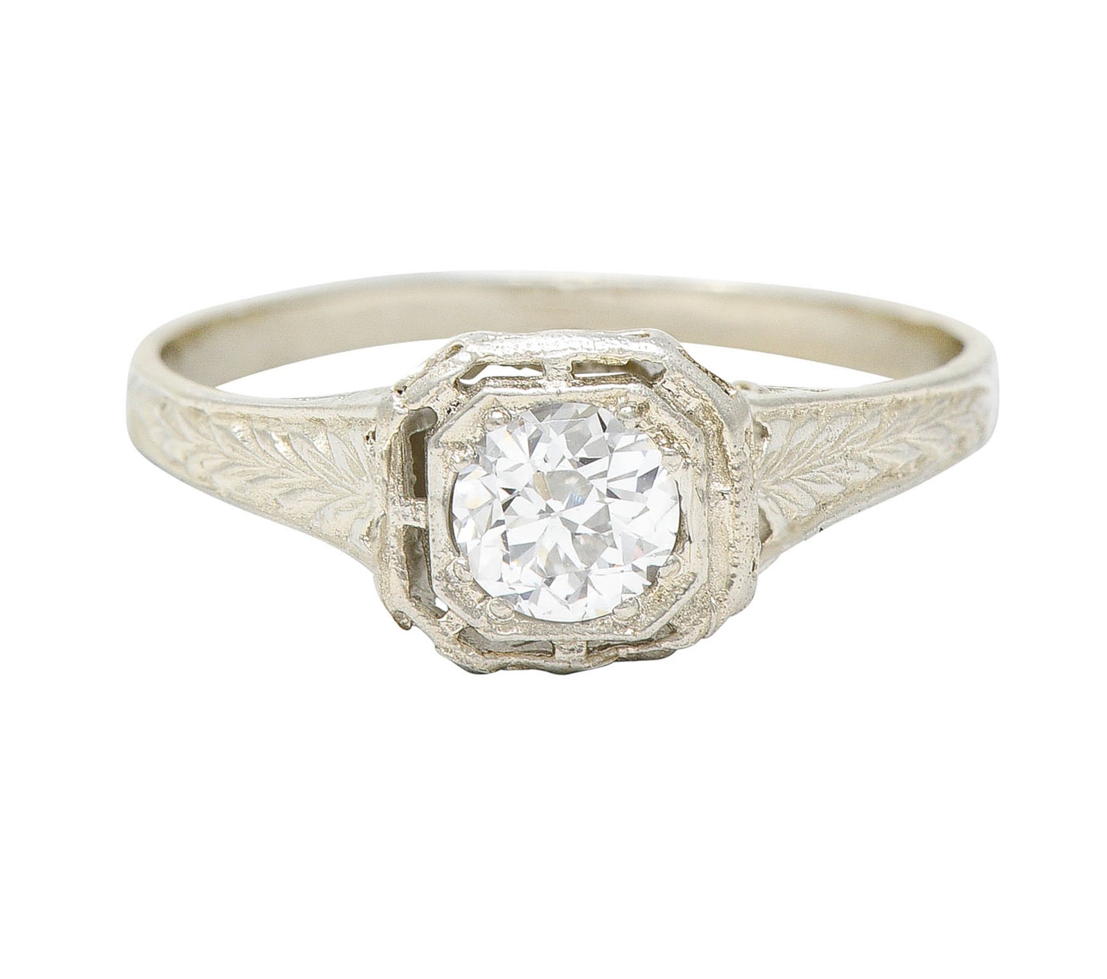 Art Deco 0.39 CTW Diamond 14 Karat White Gold Wheat Engagement RingRing - Wilson's Estate Jewelry